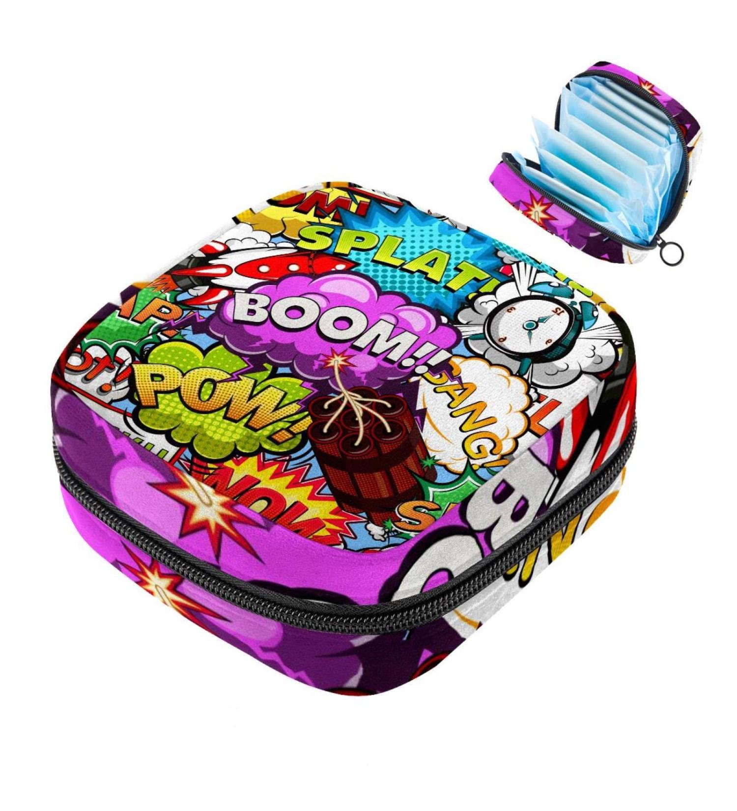 Portable Menstrual Cup & Sanitary Napkin Storage Bag - Rocket Alarm Comic Bubbles Design | Ideal for Teen Girls & Women - Buy Online on GoSupps.com