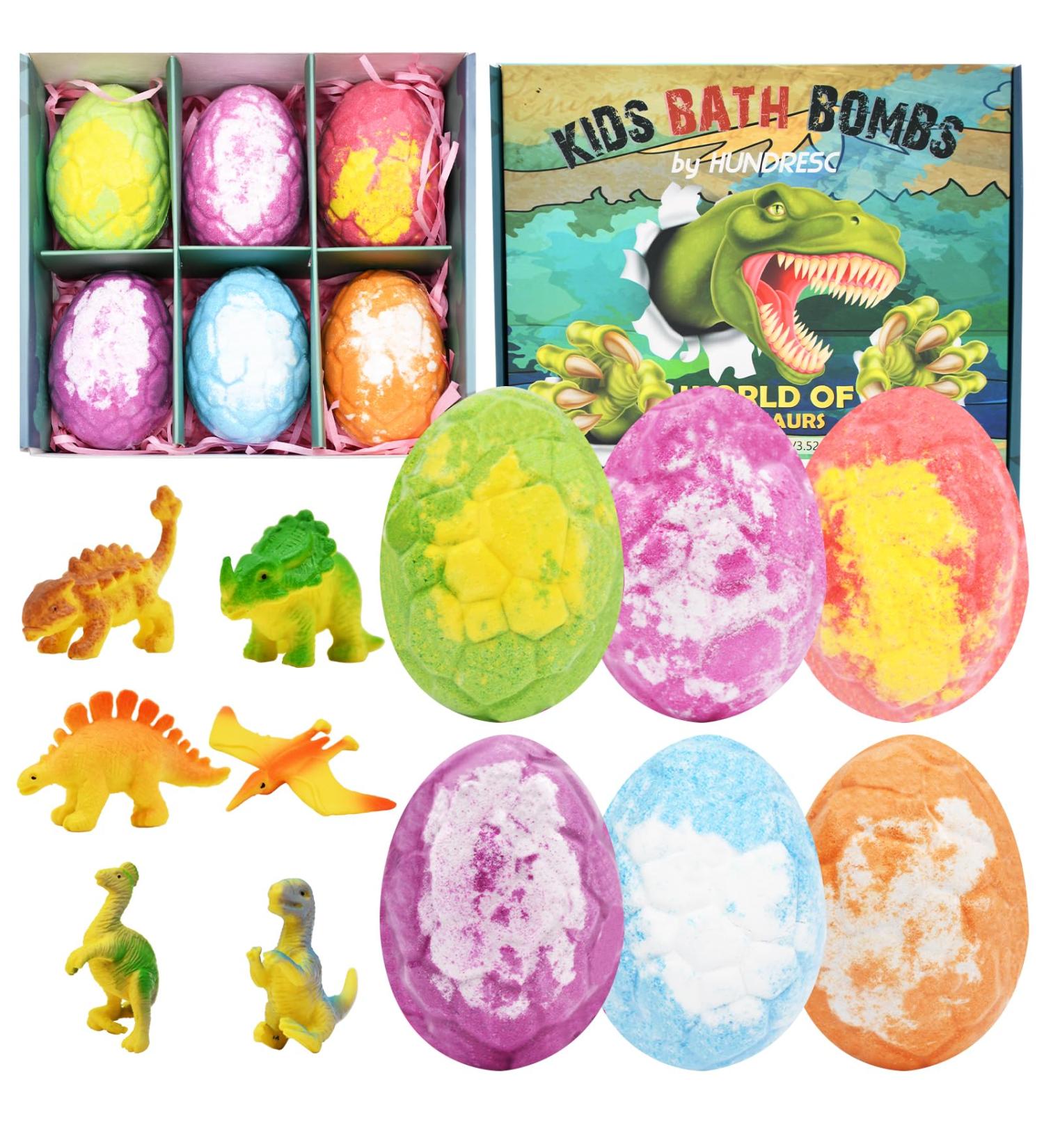 Dinosaur Egg Bath Bombs Set for Kids - 6 Large 100g Fizzies with Mini Toys - Perfect Easter, Christmas, Birthday Gift - Buy Online on GoSupps.com
