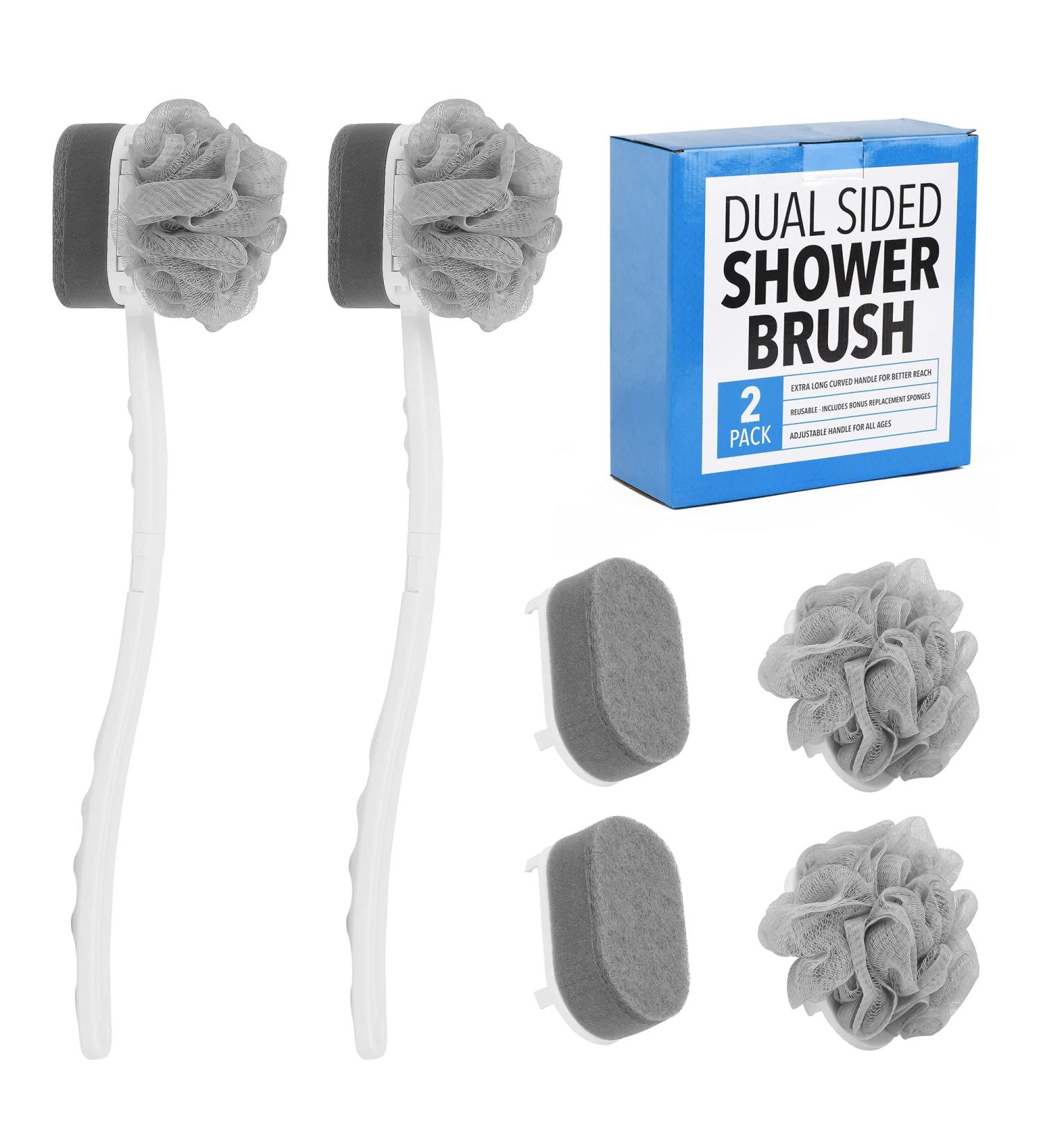 2 Pack Extra Long Handled Shower Scrub Brush Set with Loofah & Exfoliating Sponge - Body Scrubber for Radiant Glow - Includes 2 Loofahs & 2 Buff Sponges - Buy Online on GoSupps.com