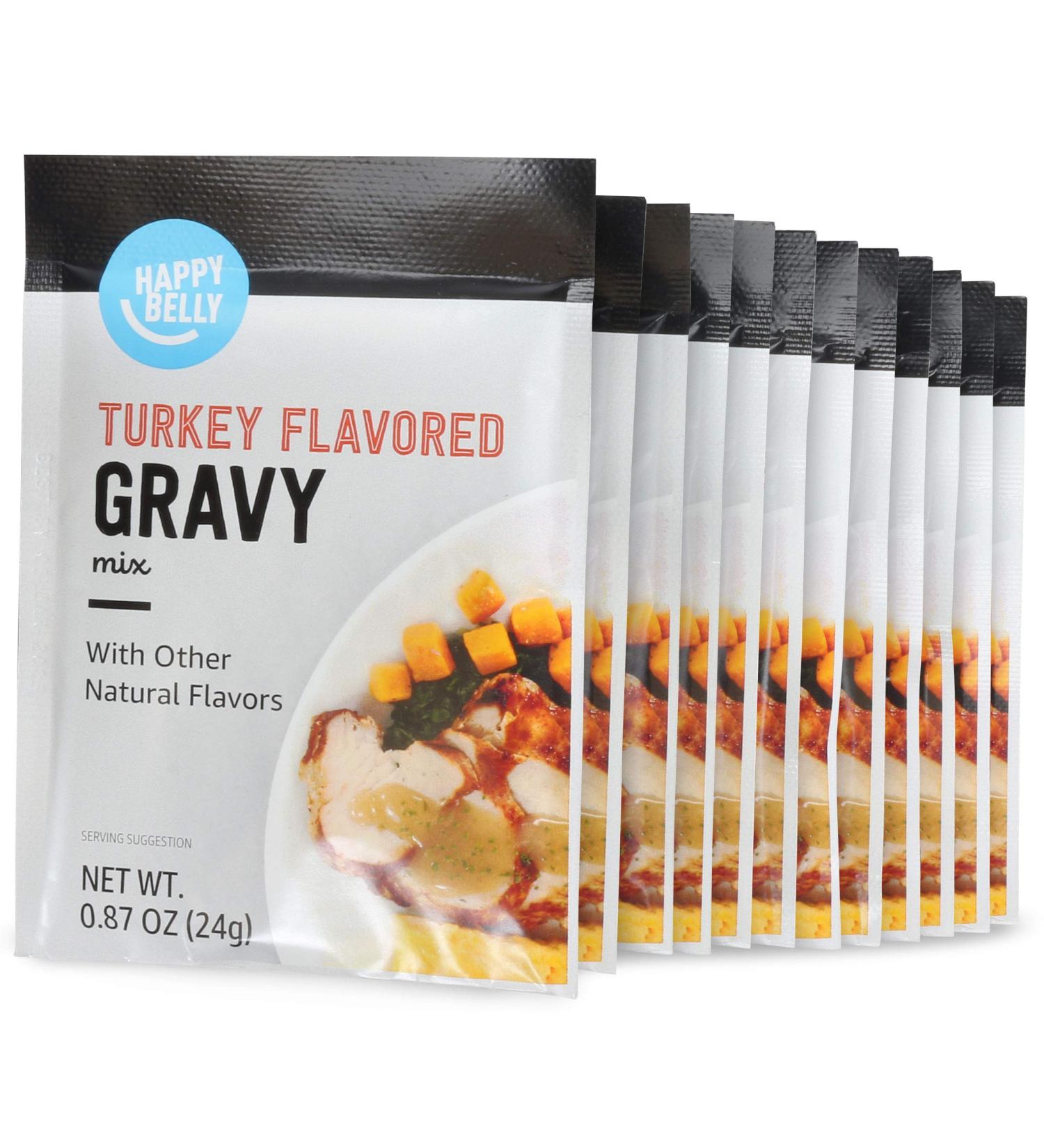 Happy Belly Turkey Flavored Gravy Mix 0.87 Oz (Pack of 12) - Delicious and Convenient | Amazon Brand - Buy Online on GoSupps.com
