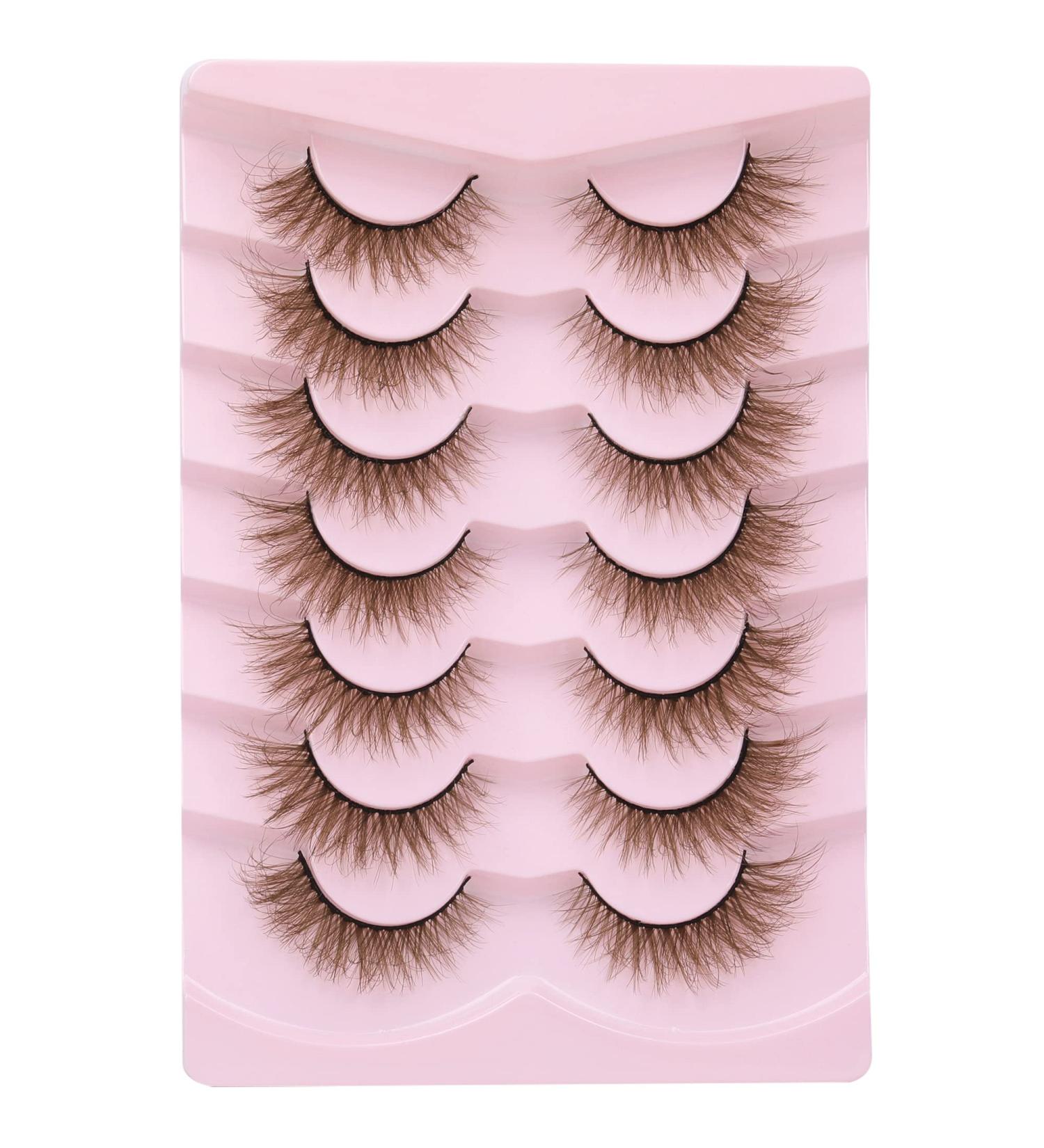 FANXITON Brown Fluffy Cat Eye Mink Lashes - Natural Look 15mm Wispy False Eyelashes, 7 Pairs Pack - Buy Online on GoSupps.com