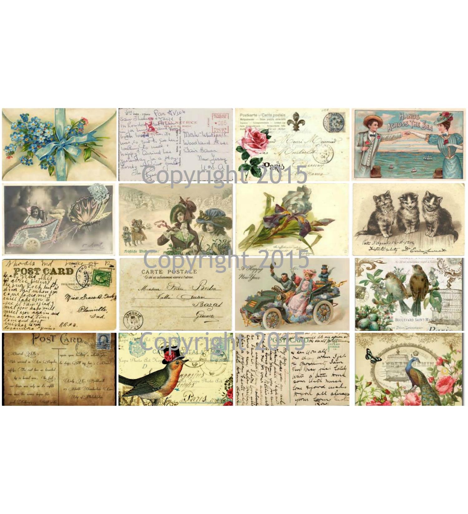 Vintage Printed French Post Cards Collage Sheet #102 Labels, Scrapbooking, Decoupage