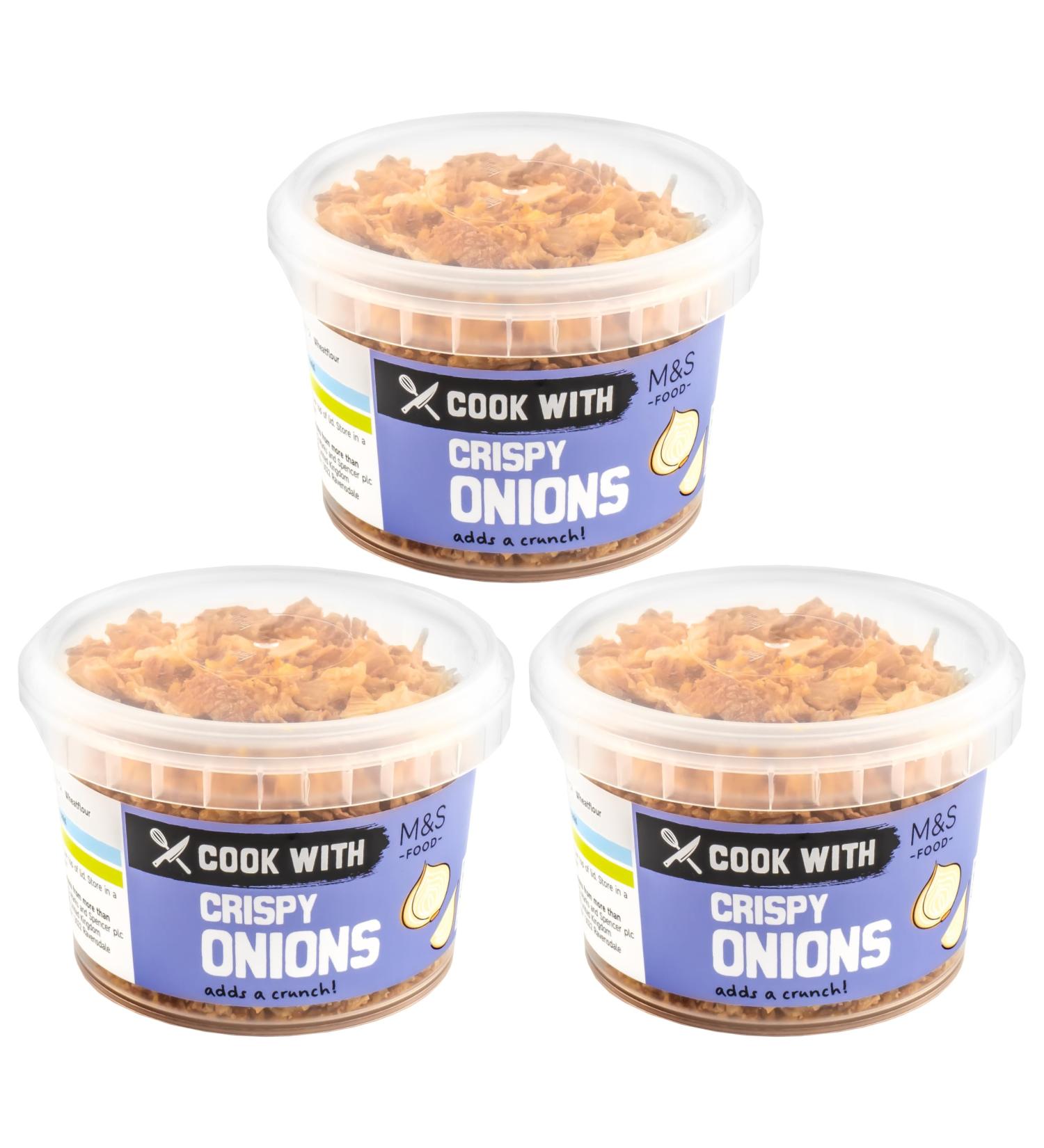 M&S Marks & Spencer Crispy Fried Onion Flakes Perfect for Salads Roast Potatoes & Barbecues - Set of 3 x 100g Tubs