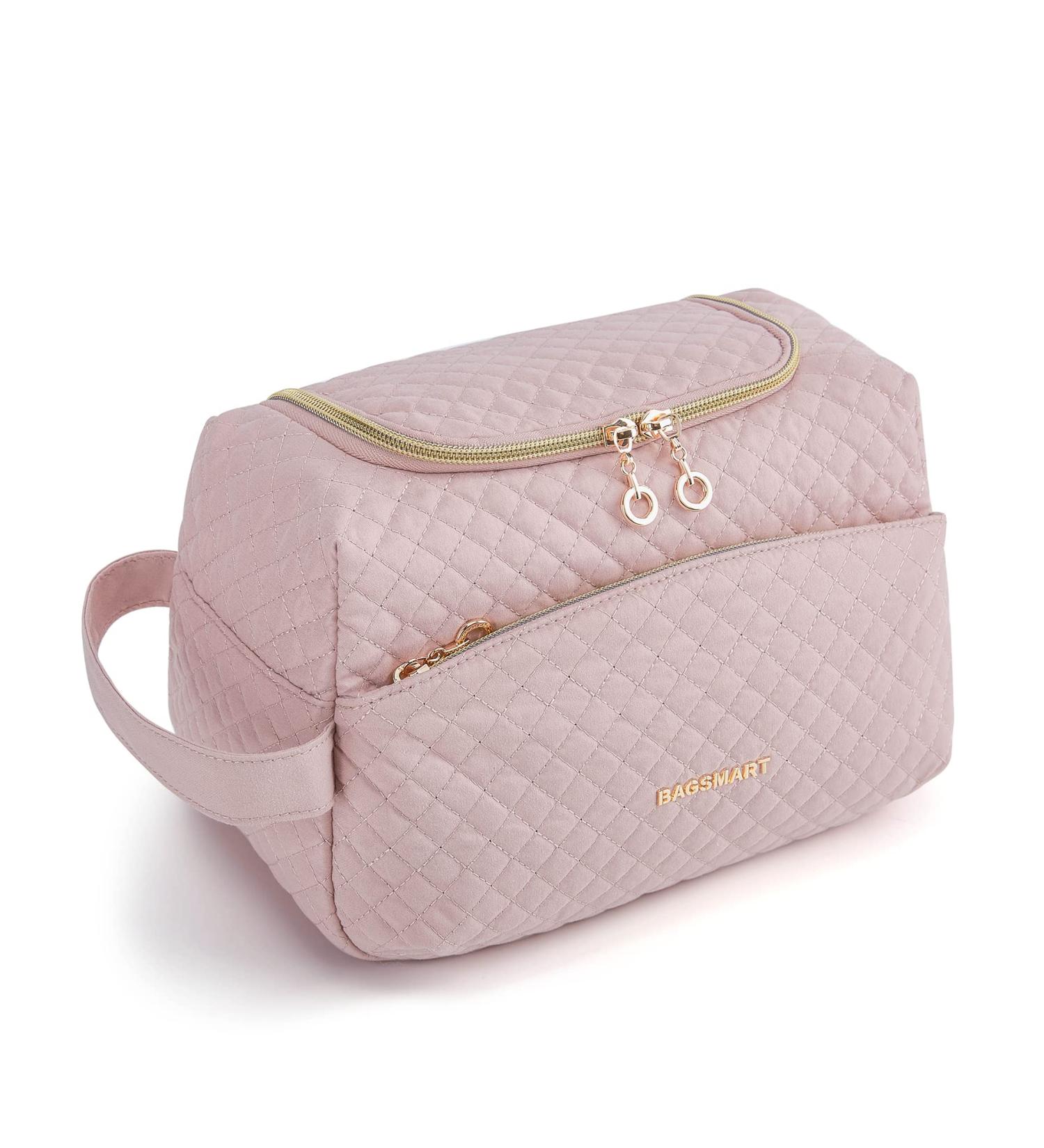 BAGSMART Pink Travel Makeup Toiletry Bag for Women - Large Opening Cosmetic Organizer and Travel Essential for Toiletries and Accessories - Buy Online on GoSupps.com