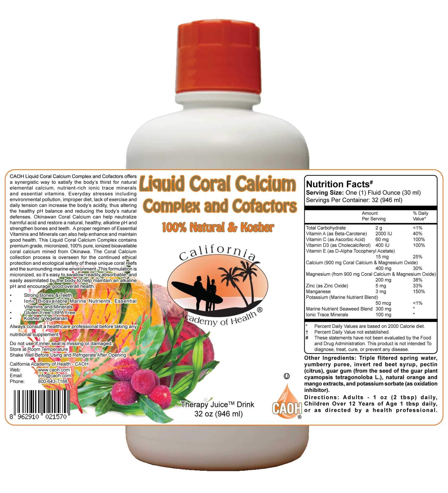 CAOH Liquid Coral Calcium Complex 32 oz with Cofactors - Top Quality Supplement - Buy Online on GoSupps.com