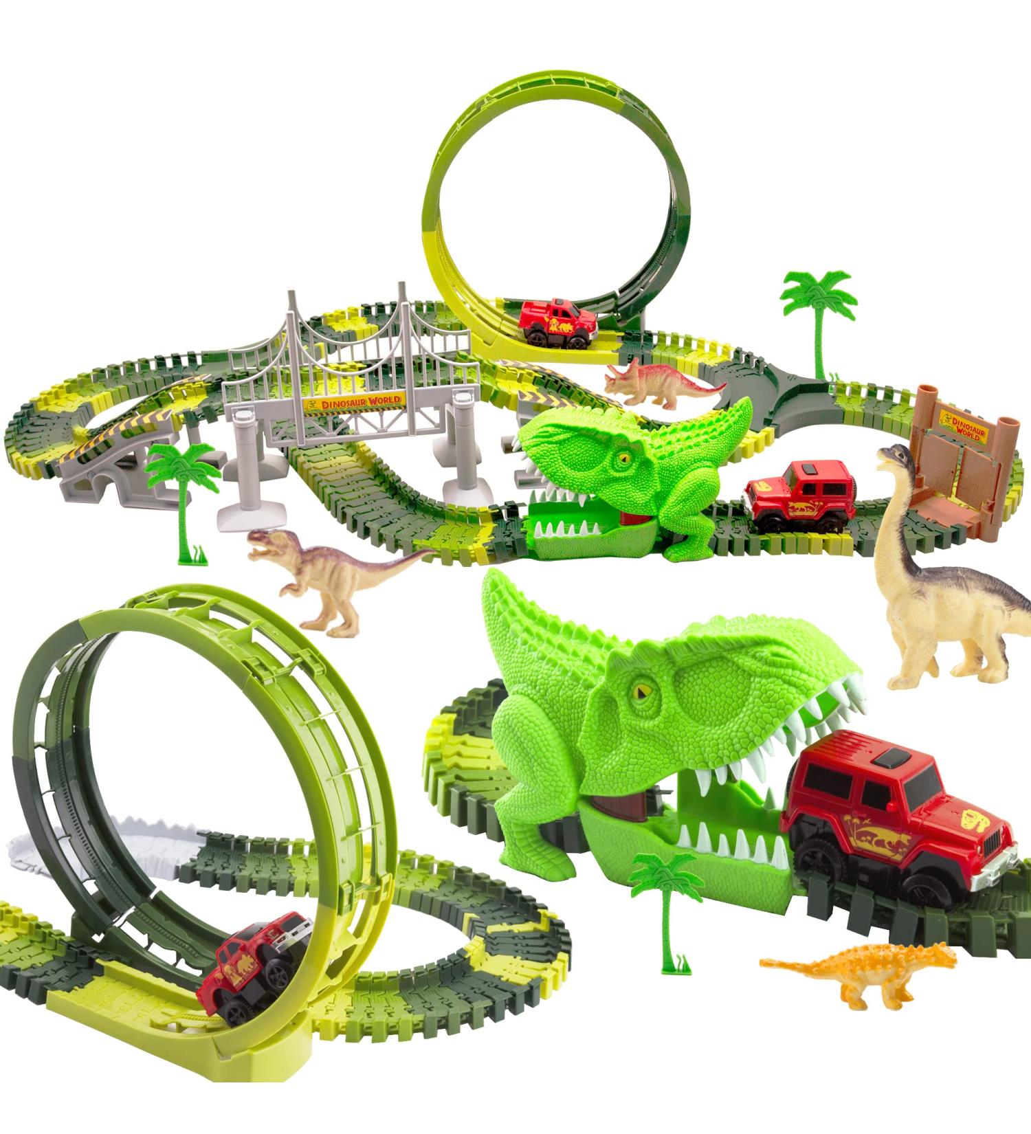 Dinosaur Race Car Tracks Set - 288 Pcs | Flexible Train Tracks for A Dino World Road | 2 Electric Race Cars | Best Gift for Toddlers Boys and Girls - Buy Online on GoSupps.com