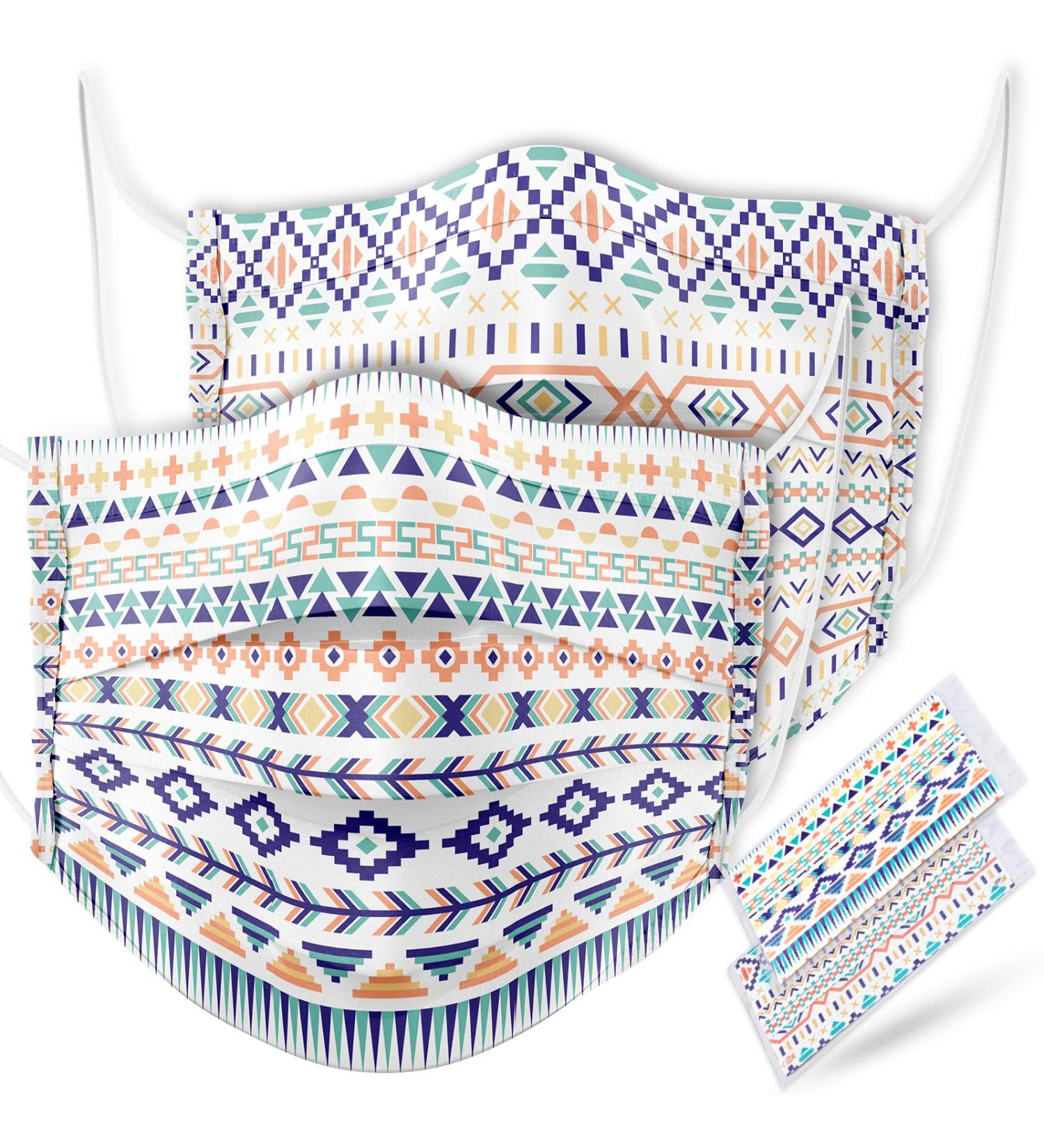 60 PCS Disposable Native American Tribal Symbol Fashion Face Mask - Aztec Navajo Geometric Patterns, 3-Ply, Individually Packed, Skin-Friendly & Breathable - Unisex Adults - Buy Online on GoSupps.com