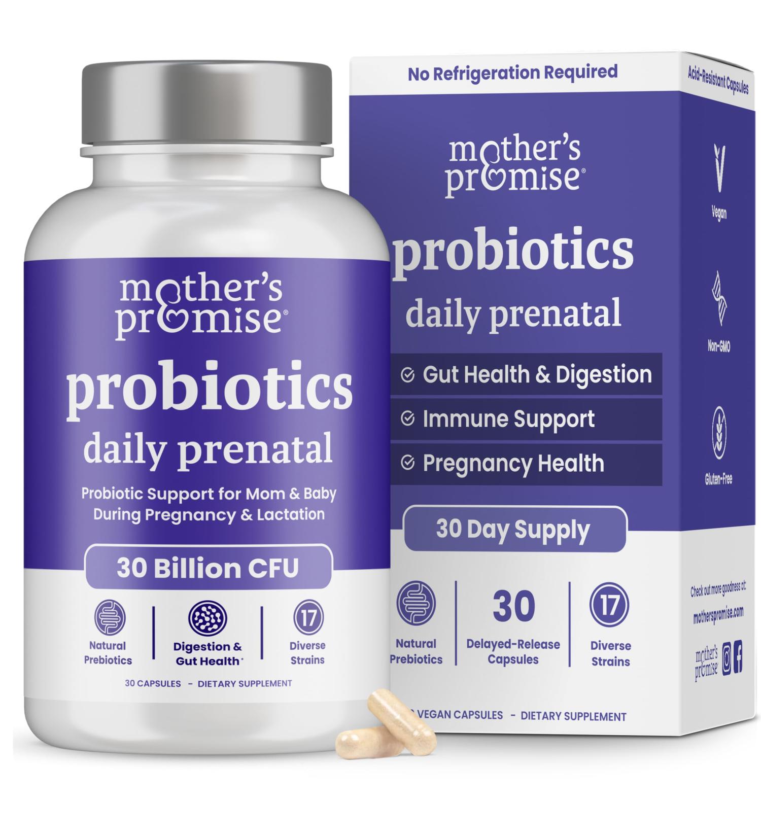Prenatal Probiotics for Women | 30 Billion CFU 17 Strains + Organic Prebiotics | Supports Digestion Gut & Immune Health for Mom & Baby | Womens Probiotic for Pregnancy & Lactation | Vegan Capsules - Buy Online on GoSupps.com