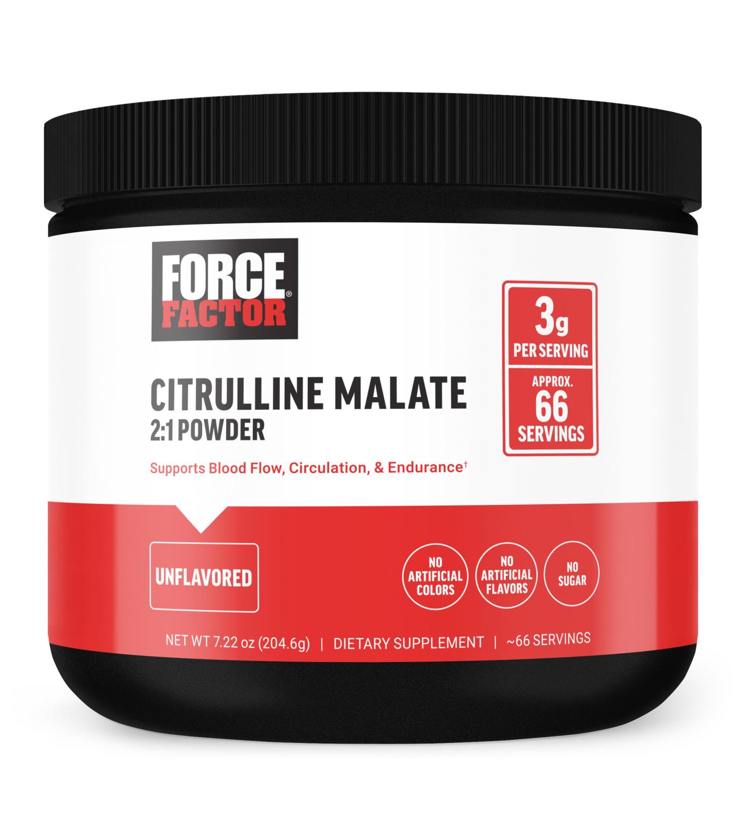 Force Factor Citrulline Malate 2:1 - Premium L Citrulline Powder for Enhanced Nitric Oxide Blood Flow & Muscle Pumps | Unflavored | 66 Servings - Buy Online on GoSupps.com