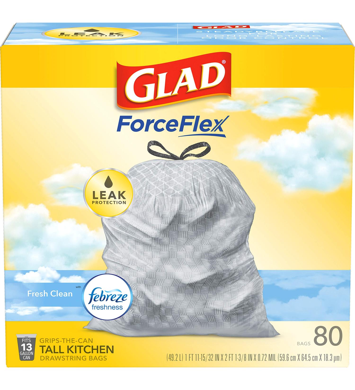 Glad ForceFlex 13 Gallon Trash Bags with Febreze Freshness - 80 Count - Buy Online on GoSupps.com
