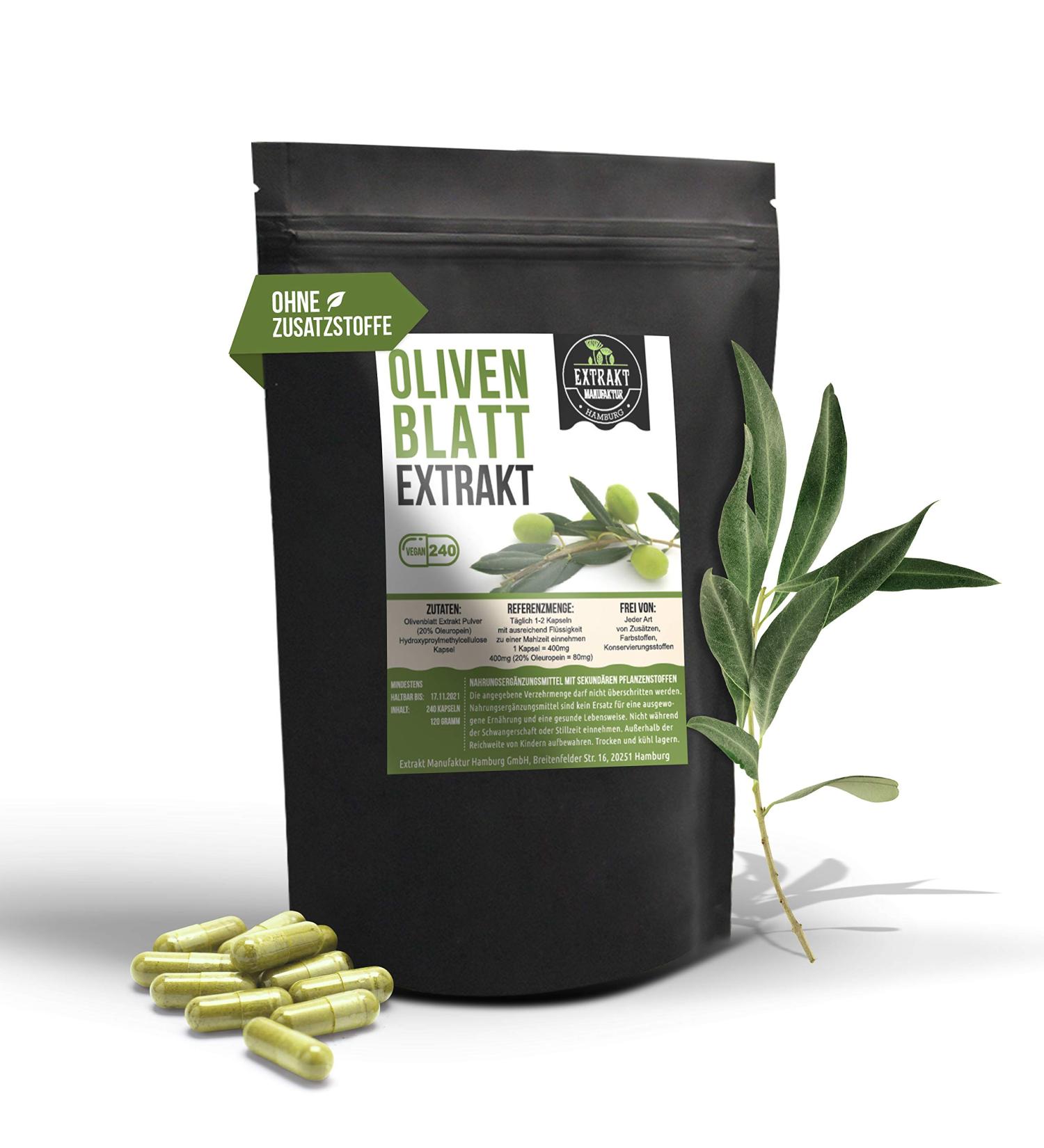 Olive Leaf Extract 240 Capsules | 20% Oleuropein | Vegan & Additive-Free | High Dose 400mg | Imported from Germany - Buy Online on GoSupps.com