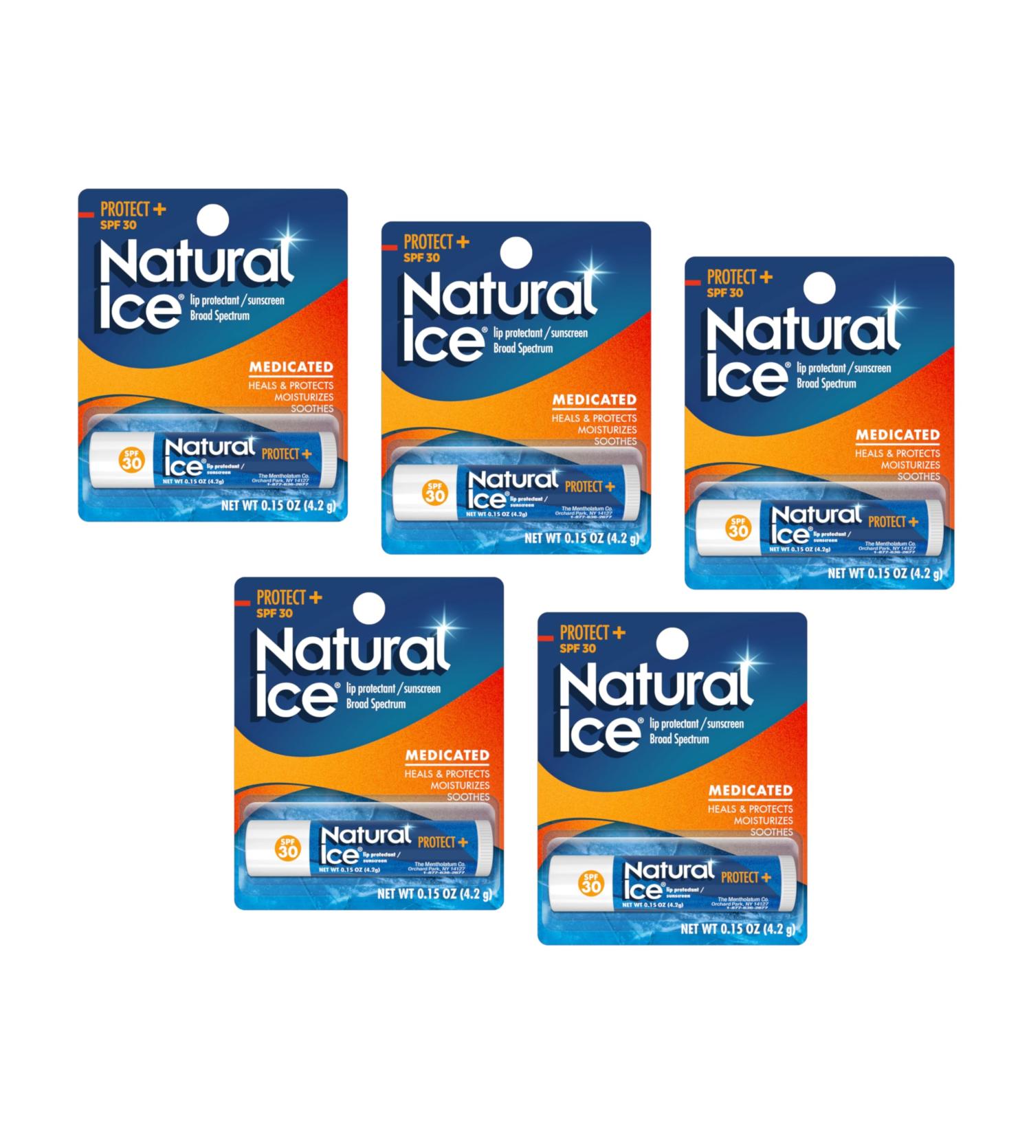 Mentholatum Natural Ice Protect+ Broad Spectrum SPF 30 Medicated Lip Balm 0.15 Ounce (Pack of 5) - Buy Online on GoSupps.com