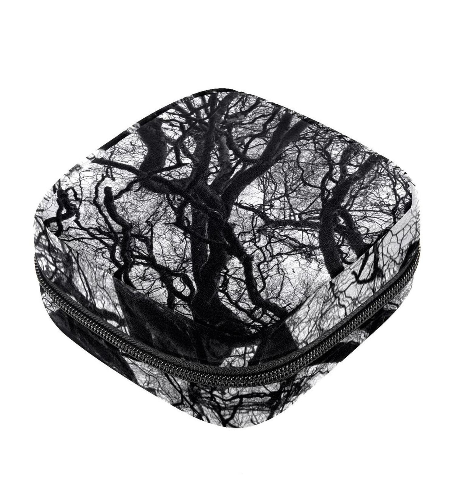 Black & White Branch Tree Women's Portable Period Bag | Napkin Storage Menstrual Cup Pocket & Breastfeeding Pillow Holder for Teens & Girls - Buy Online on GoSupps.com
