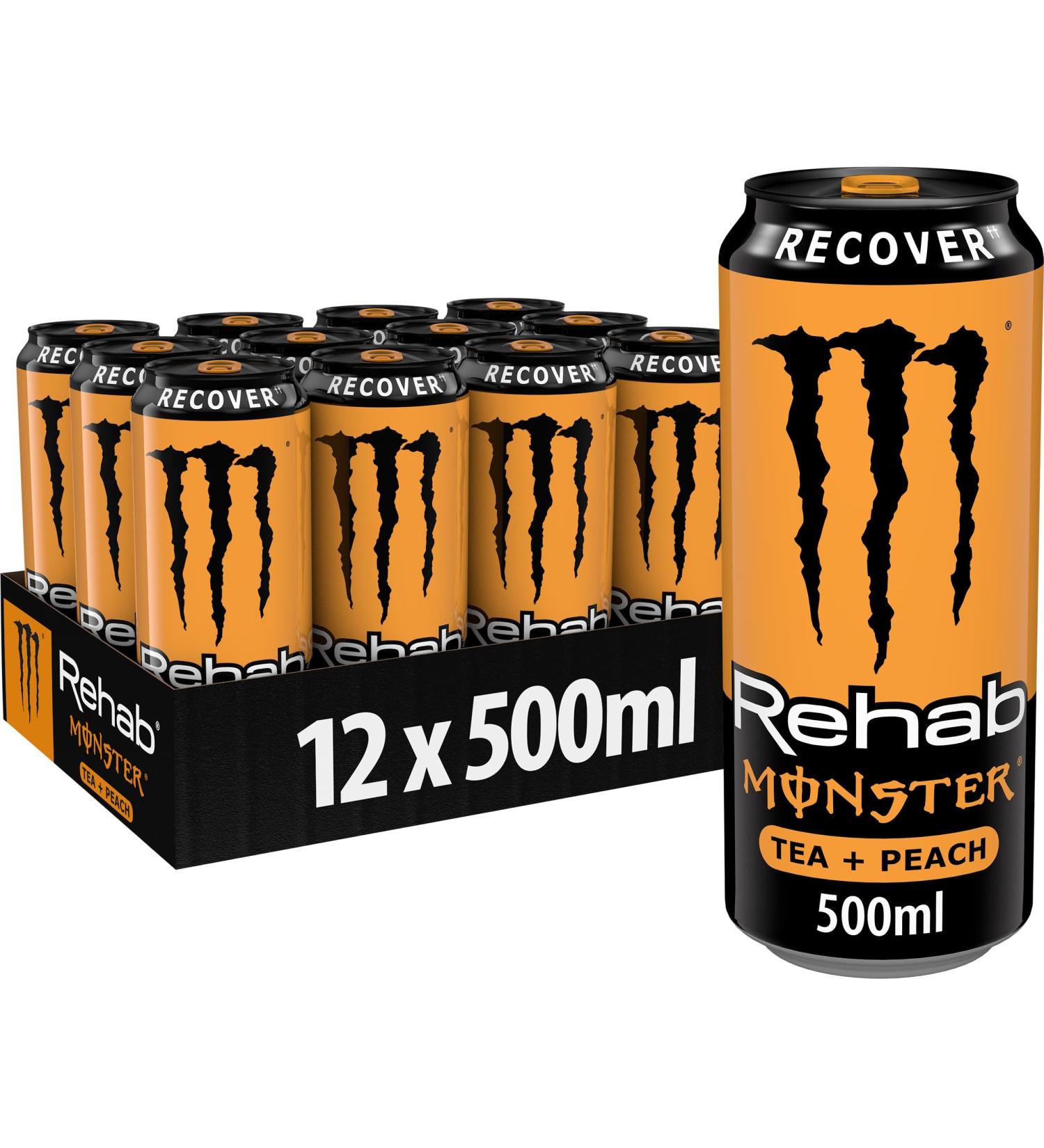 Monster Energy Rehab Peach - Caffeine Energy Drink Non-Carbonated 12x500ml - Refreshing Peach Flavor - Buy Online on GoSupps.com