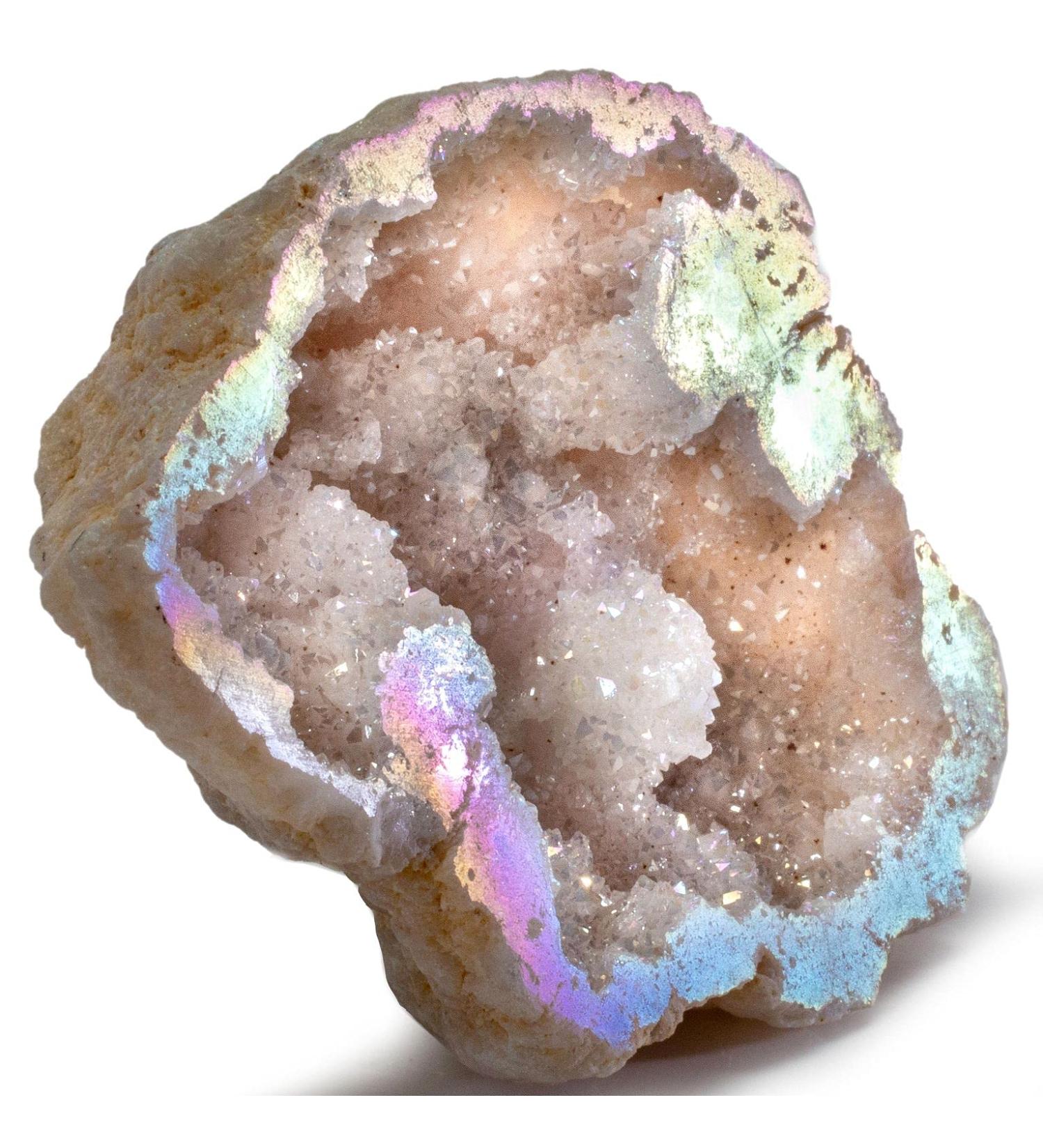 Buy KALIFANO Angel Aura Quartz Geode - High Energy Titanium Bonded Crystal Cluster for Clarity & Purpose - Natural Reiki Rock - Family Owned eCommerce - Buy Online on GoSupps.com