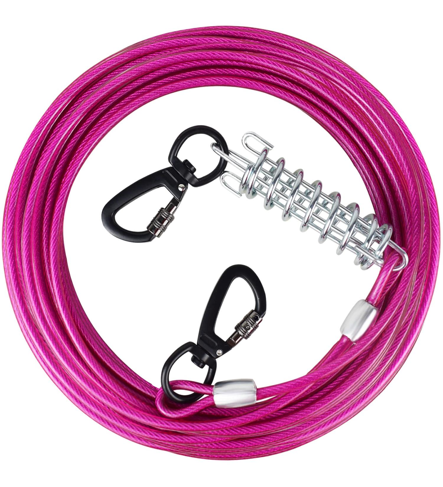 HaiYUAN Dog Tie Out Cable 10/15/20/25/30 FT Dog Runner for Yard Steel Wire Dog Cable with Durable Superior Clips Pink Dog Chains Heavy Duty for Outside Hold Large Dogs Up to 165 lbs 10FT Pink - Buy Online on GoSupps.com