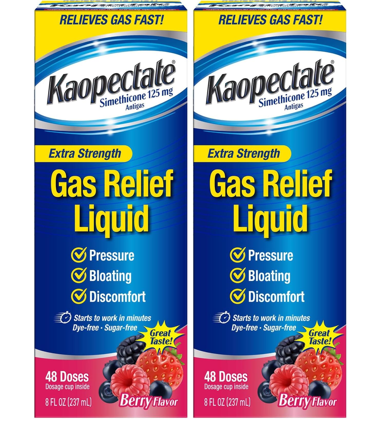 Kaopectate Extra Strength Gas Relief Liquid Mixed Berry Flavor Relieves Gas Bloating and Pressure Simethicone 125 mg 8 oz (Pack of 2) - Buy Online on GoSupps.com