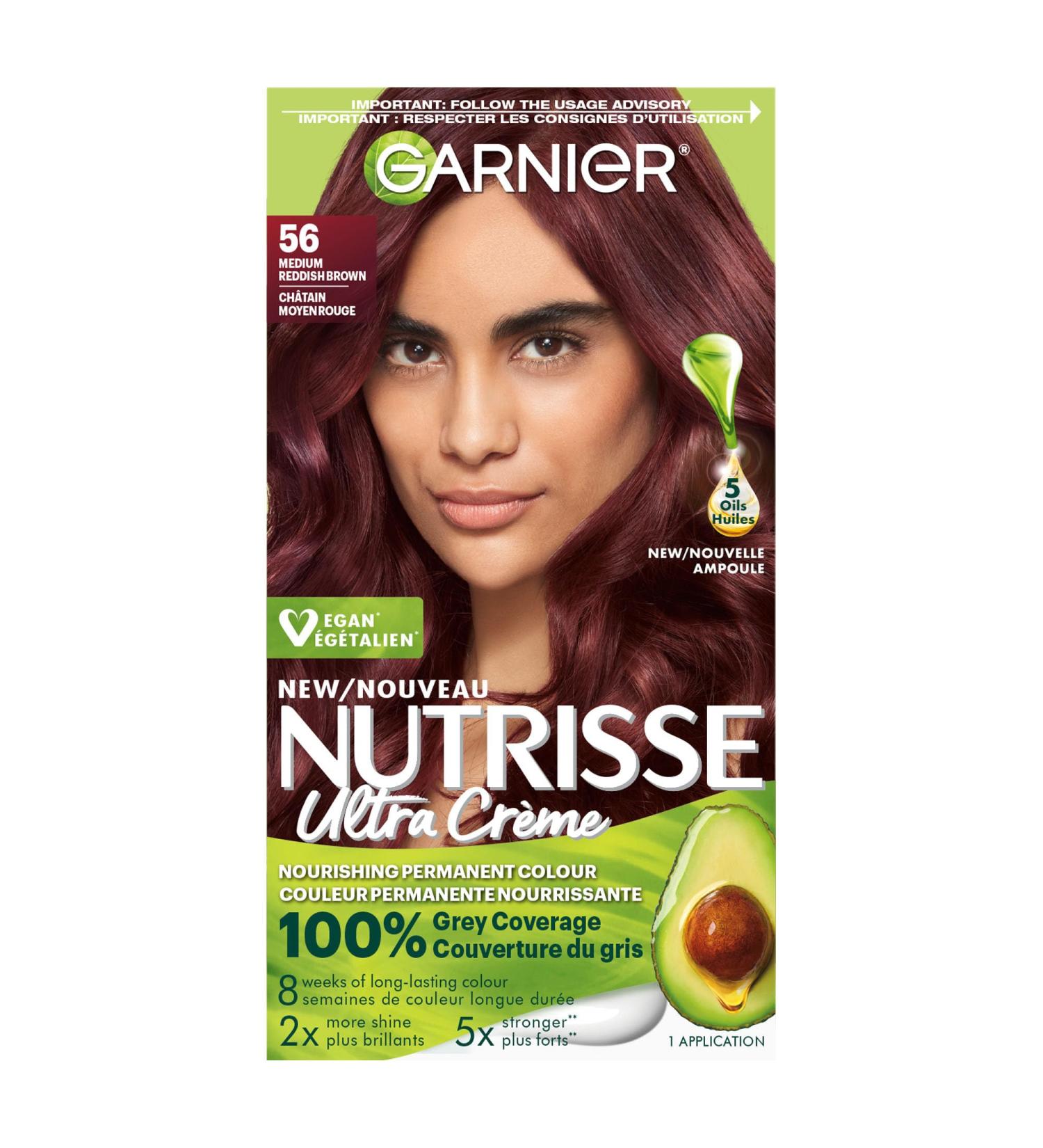 Garnier Nutrisse Ultra Cr me Permanent Hair Dye 100% Grey Coverage Vegan Formula Nourished Hair Long-Lasting Rich Colour 56 Medium Reddish Brown 1 Application Packaging May Vary BROWN SHADES 56 Medium Reddish Brown - Buy Online on GoSupps.com