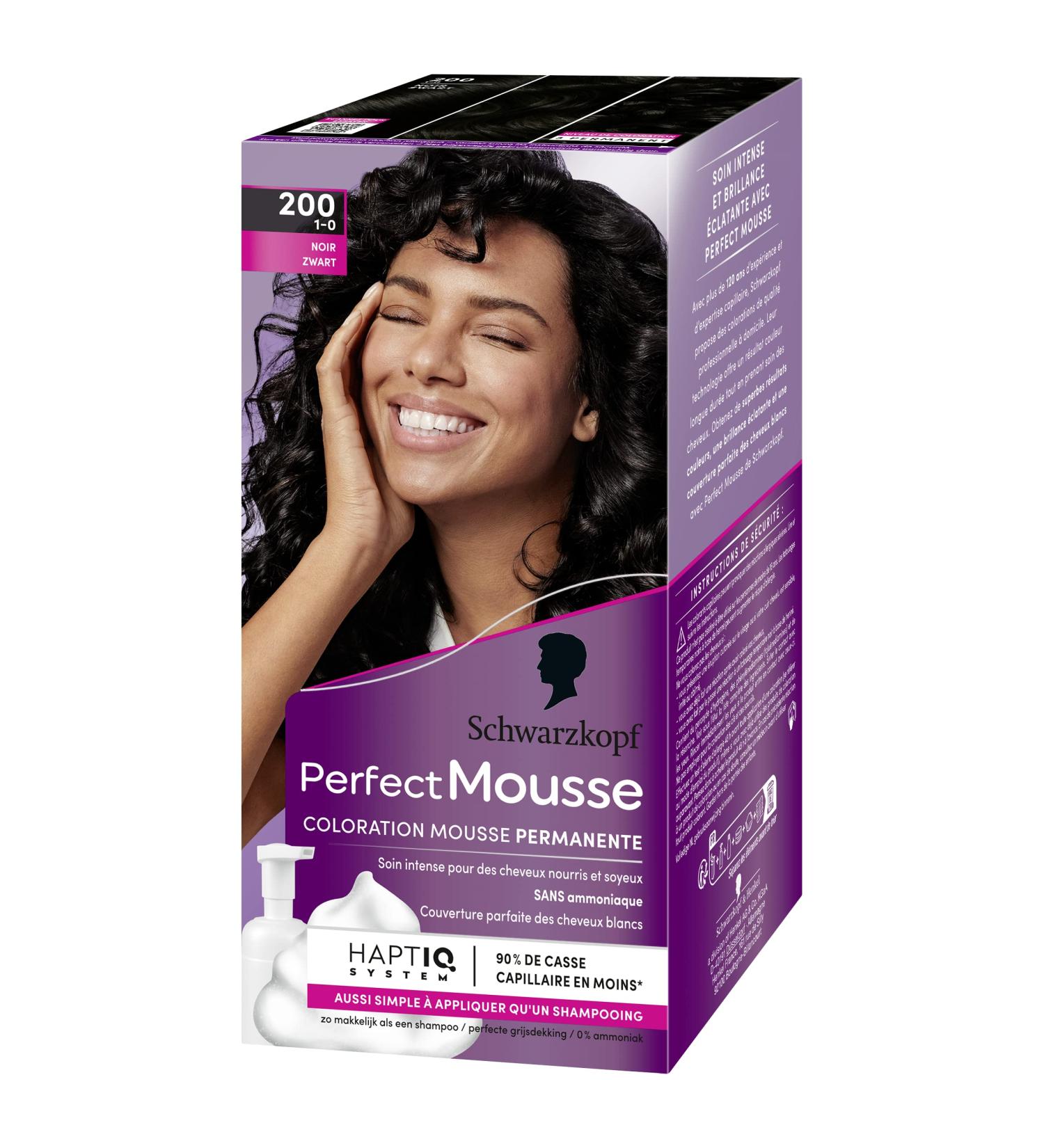 Schwarzkopf Perfect Mousse - Ammonia-Free Permanent Foam Hair Colour - Black 200 - Buy Online on GoSupps.com