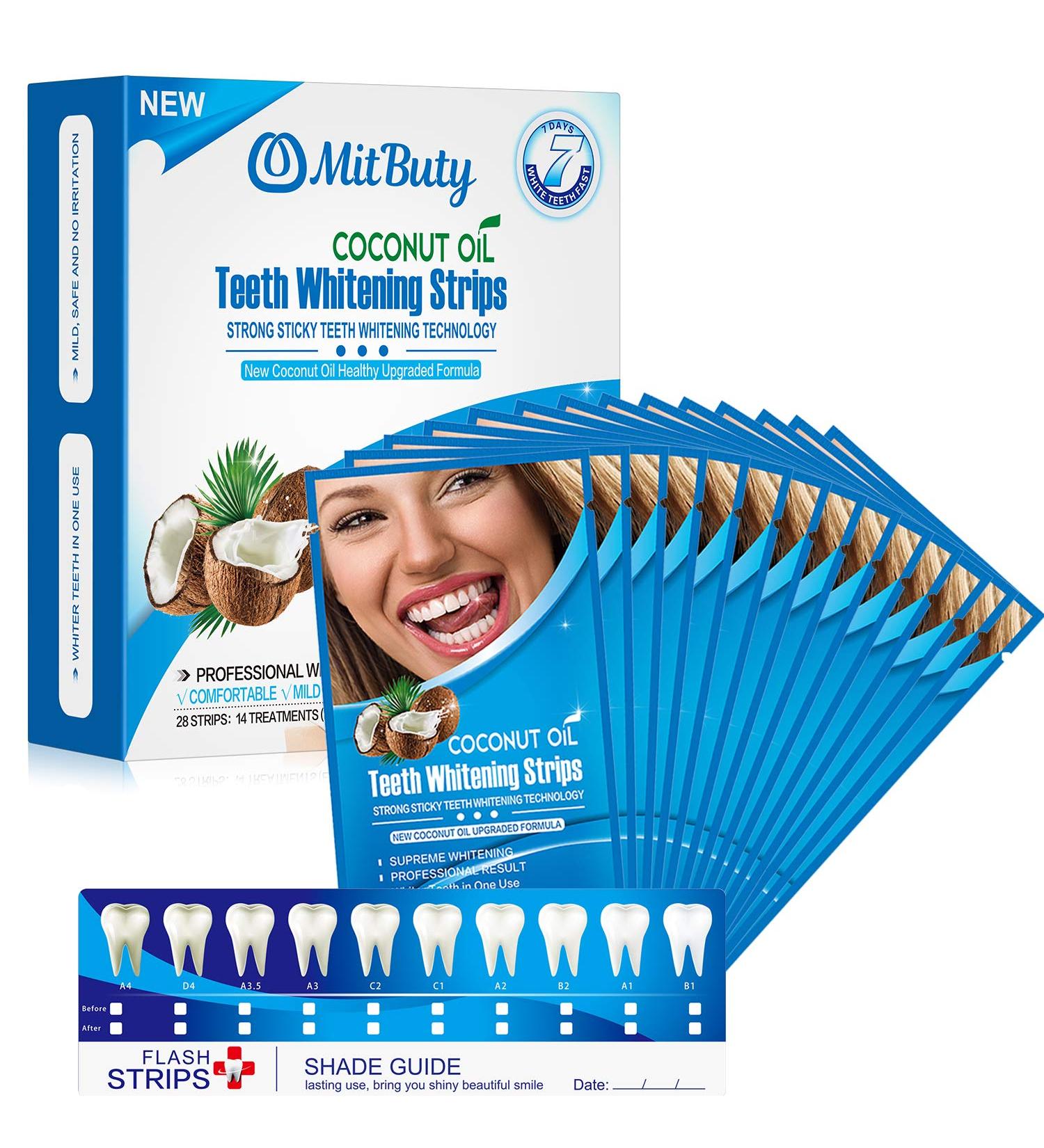 Mitbuty Tooth Whitening Strips with Natural Coconut Oil - 42 Non-Slip Treatments for Professional Teeth Whitening - Safe & Effective - Buy Online on GoSupps.com