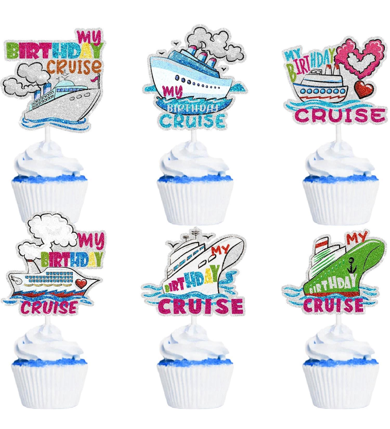 Cruise Travel Themed Happy Birthday Cupcake Toppers Set of 18 - Perfect for cruise party baby shower party bridal party or birthday party decorations for boys and girls - SugarGera - Buy Online on GoSupps.com