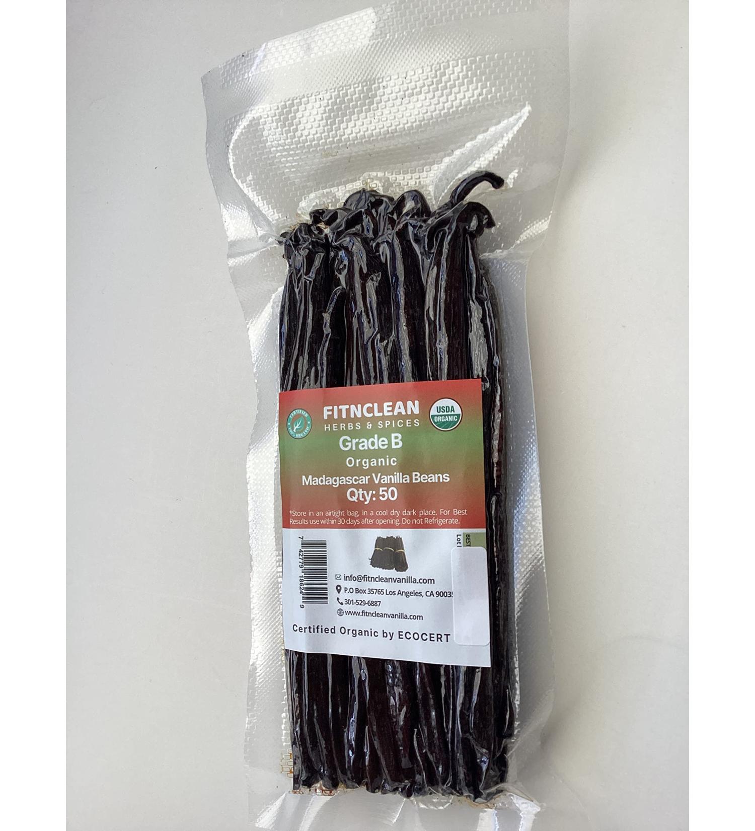 Organic Madagascar Vanilla Beans Grade B - 50 Count Pack for Extract & Baking by FITNCLEAN VANILLA - Buy Online on GoSupps.com