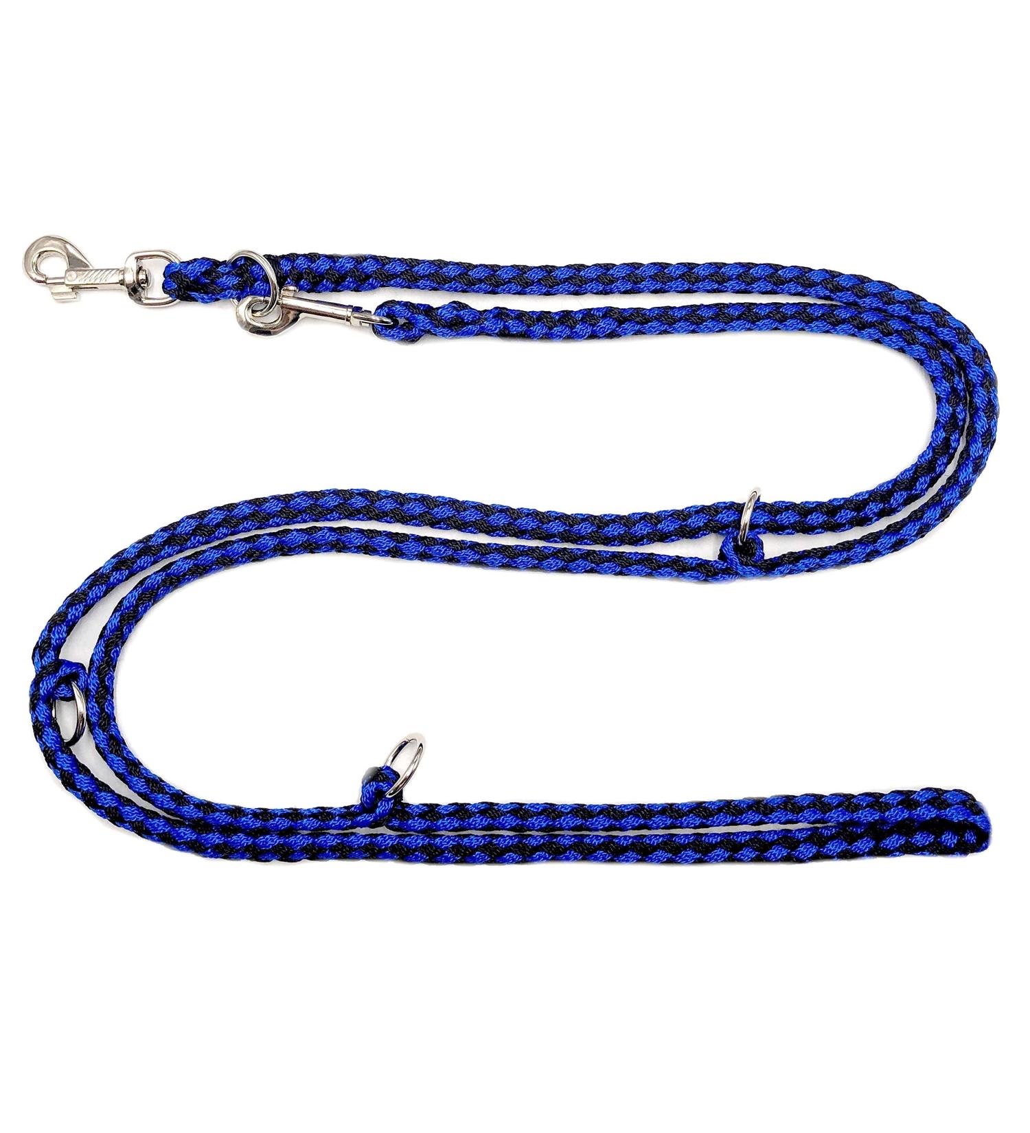 Dogeline Double leash Practice line for medium dogs up to 45 kg over 39 colors very stable (2.40 m black and blue) 2.40 m black and blue