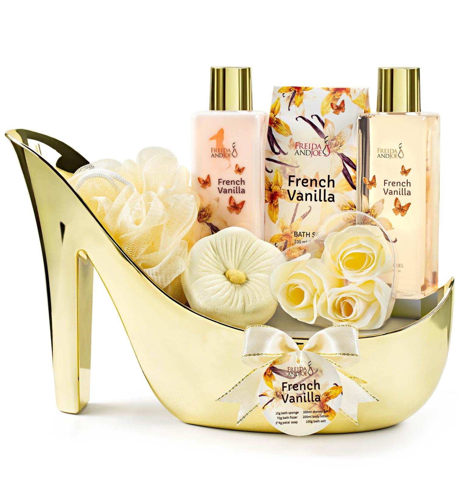 Elegant French Vanilla Bath Set - Luxury Gold High Heel Shoe Spa Gift for Gifting Pampering & Home D cor - Buy Online on GoSupps.com