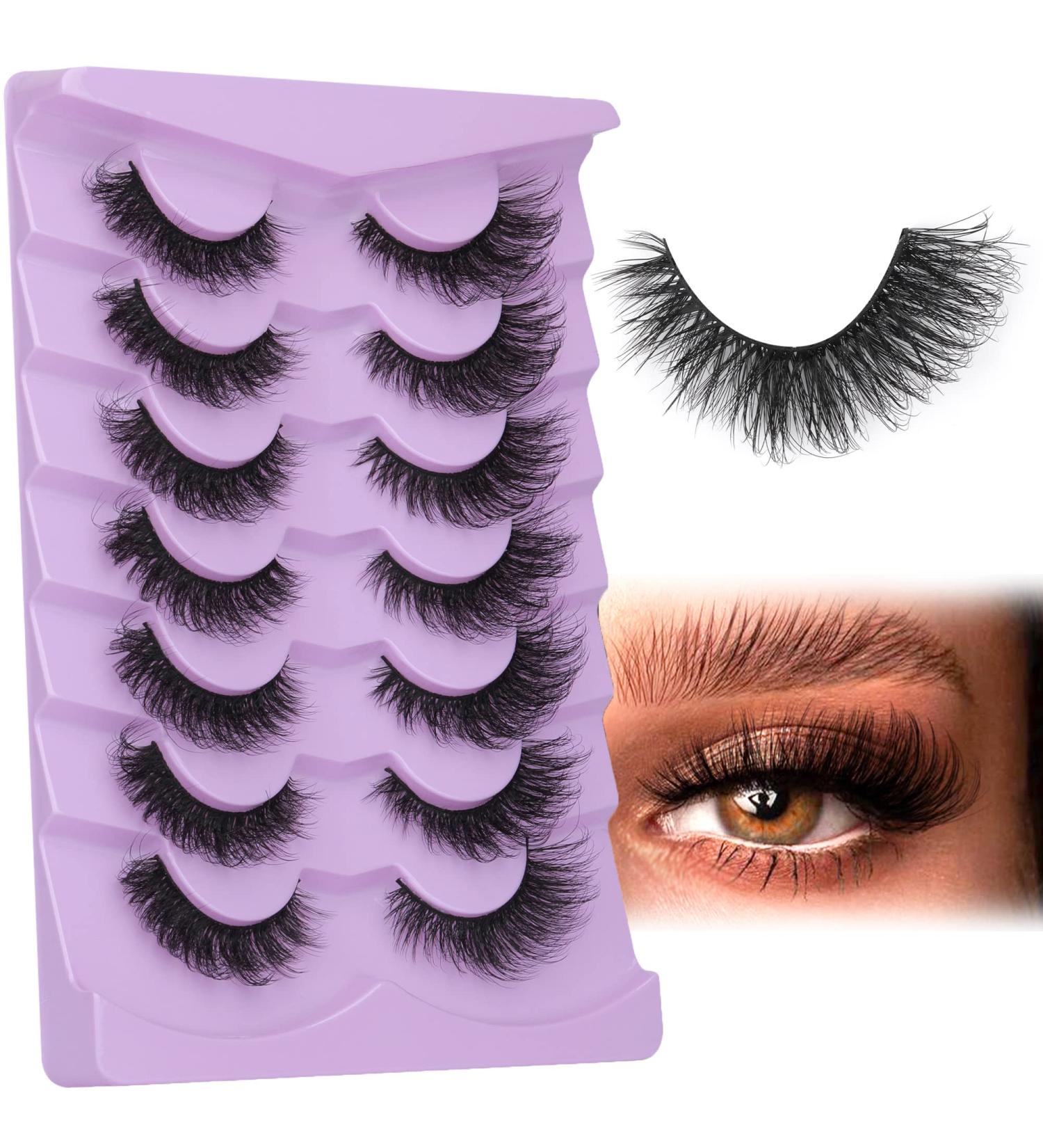 Fanxiton Natural Look Fluffy Wispy D Curl Cat Eye False Eyelashes - Short Faux Mink Lashes 7 Pairs Pack - Buy Online on GoSupps.com