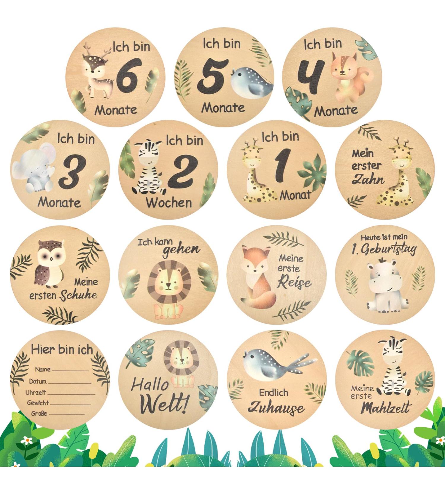Funmo 15-Piece Baby Monthly Milestone Cards Double Sided Wooden Prop for Newborn Photography and Birth Announcements - Buy Online on GoSupps.com