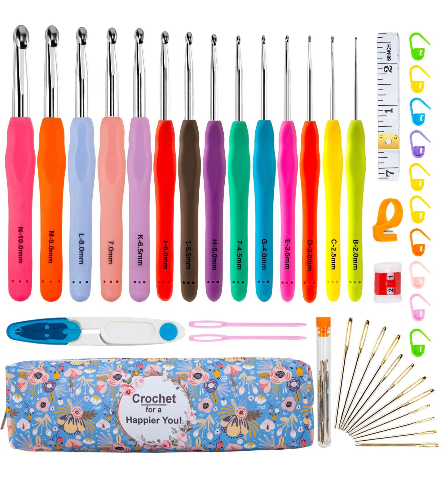 43 PCS Ergonomic Crochet Hook Set with Case and Accessories - Ideal for Arthritic Hands - 14 Sizes, Extra Long Needles - Knitting Kits for Enthusiasts - Buy Online on GoSupps.com