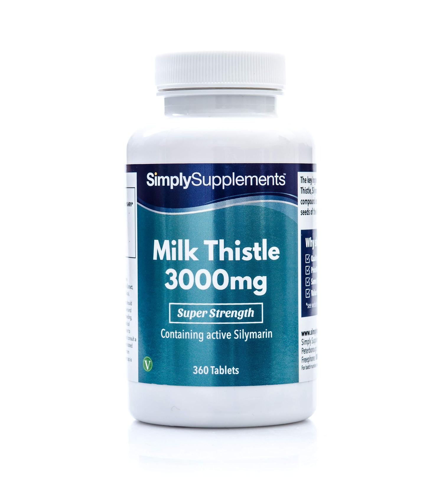 Milk Thistle 3000mg | 360 Tablets | Vegan Friendly | Up to 6 Months of Benefits | SimplySupplements - Buy Online on GoSupps.com