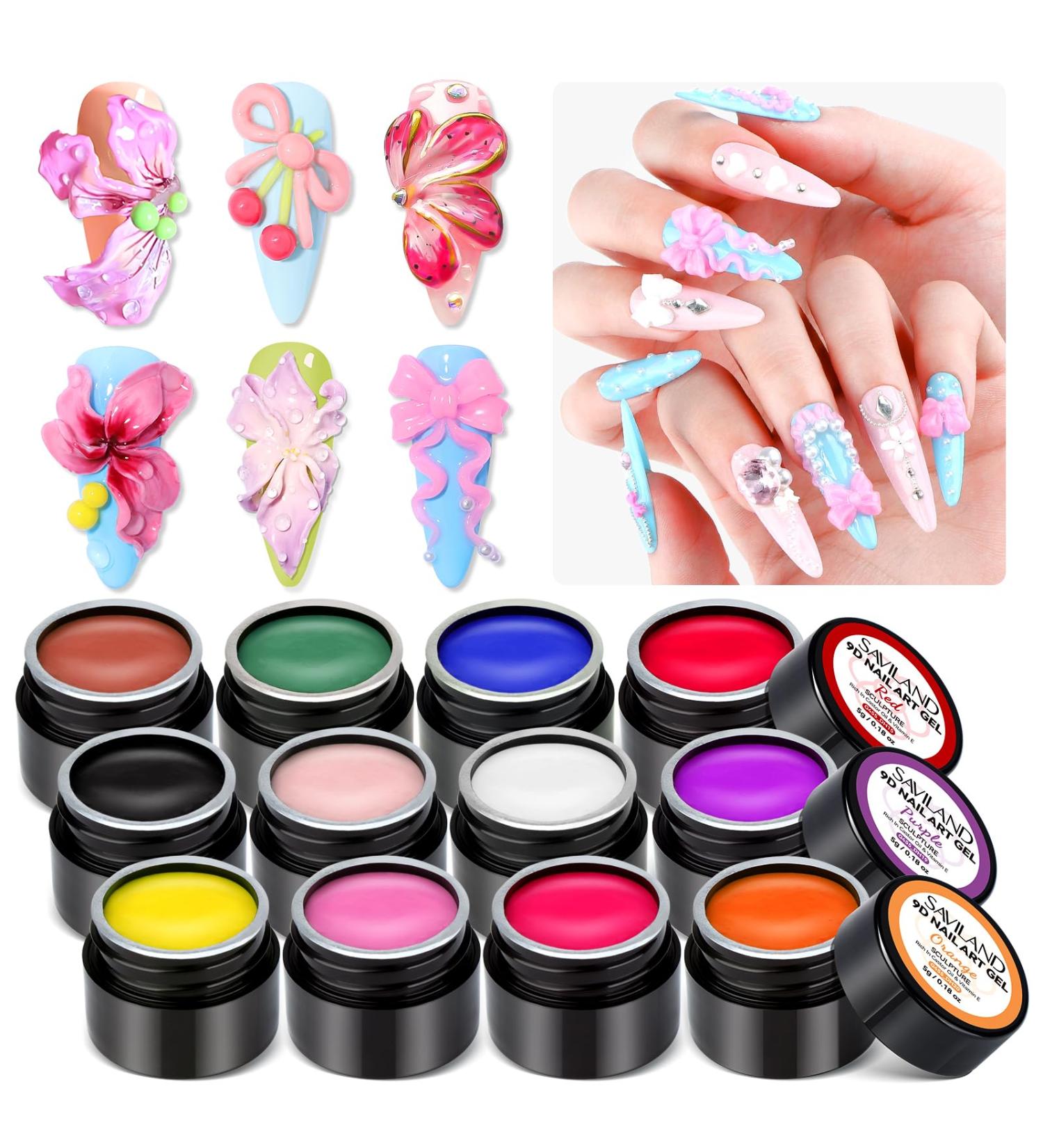  Saviland SAVILAND 3D Sculpture Nail Gel 12 Colors Non Sticky Solid Sticky Multifunctional Nail Art Sculpture for Home Nail Sculpting and Modelling - Buy Online on GoSupps.com