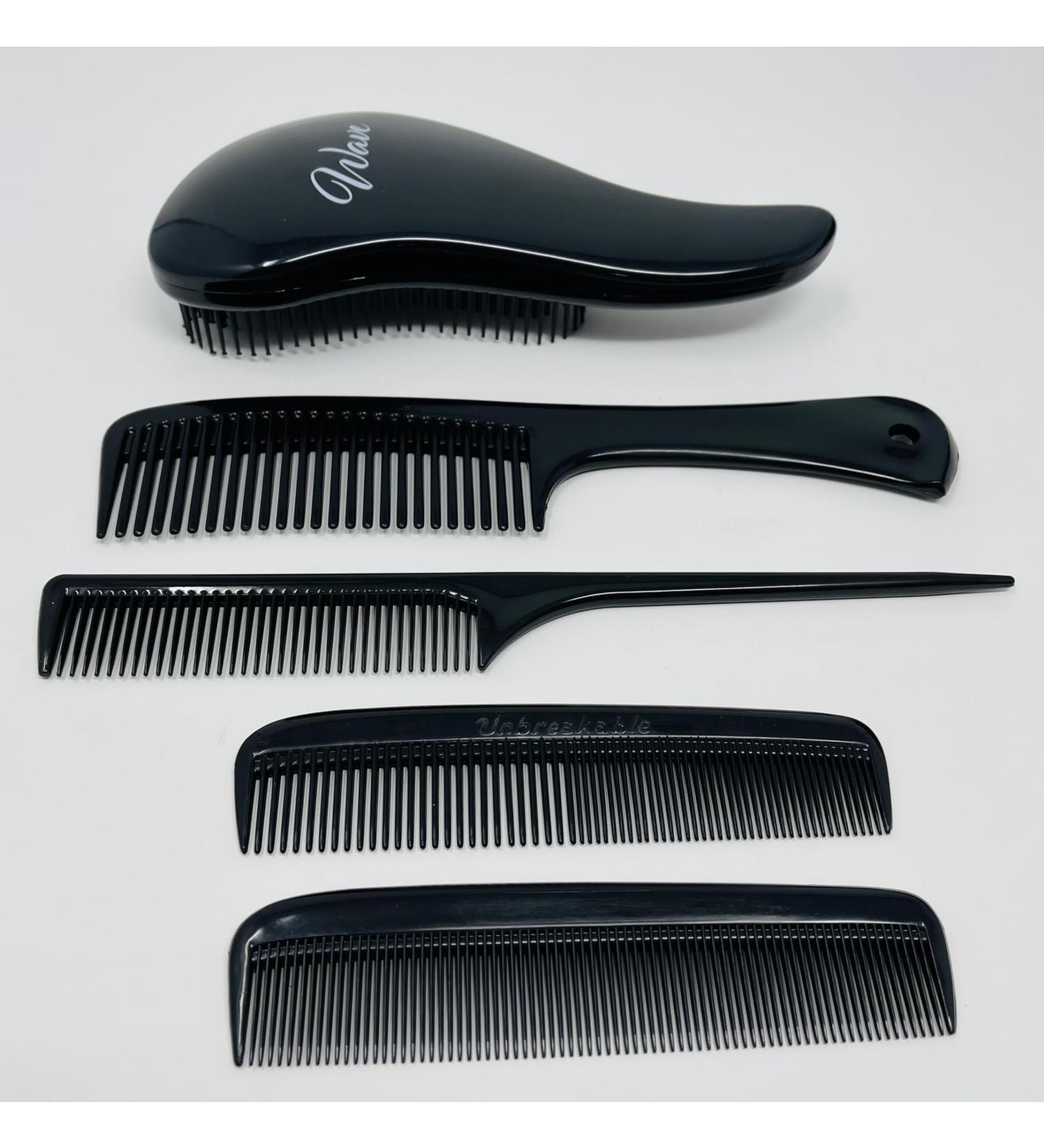 G.B.S 5 pc Comb & Brush Set - Detangler Brushes for All Hair Types Easy Glide Knots Black Bristles Pocket & Pin Tail Comb Perfect for Curly & Straight Hair - Buy Online on GoSupps.com