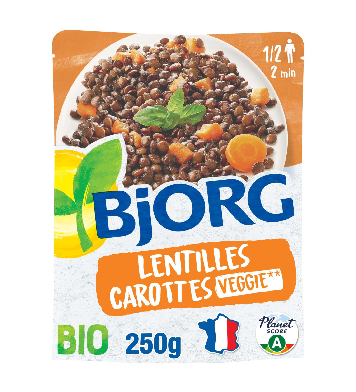 BJORG - Organic Lentil Carrots Ready Meal - Organic and Vegetarian Ready Meal - Microwaveable Doypack 250 g - Buy Online on GoSupps.com