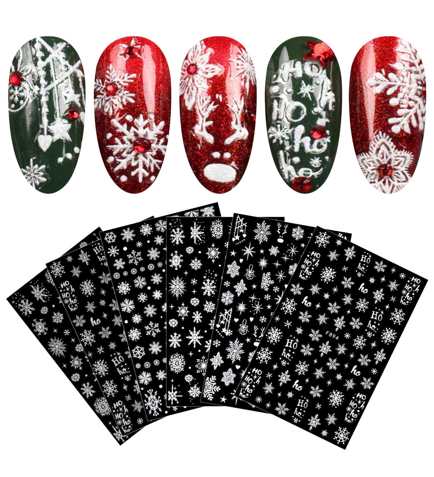 8 Sheets Christmas Nail Art Stickers Decals Self-Adhesive White Snowflakes Winter Nail Supplies Nail Art Design Decoration Accessories Glitter White & White - Buy Online on GoSupps.com