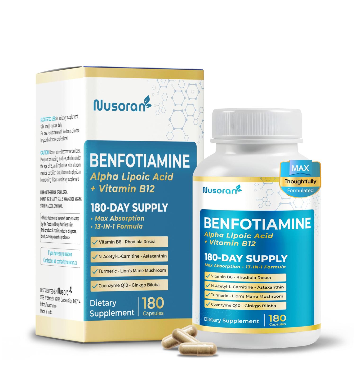 Ultra Benfotiamine - 13-in-1 with Alpha Lipoic Acid Vitamin B12 CoQ10 Rhodiola - Max Absorption -180 Capsules - Non-GMO Gluten-Free Lab Tested 180 count (pack of 1) - Buy Online on GoSupps.com