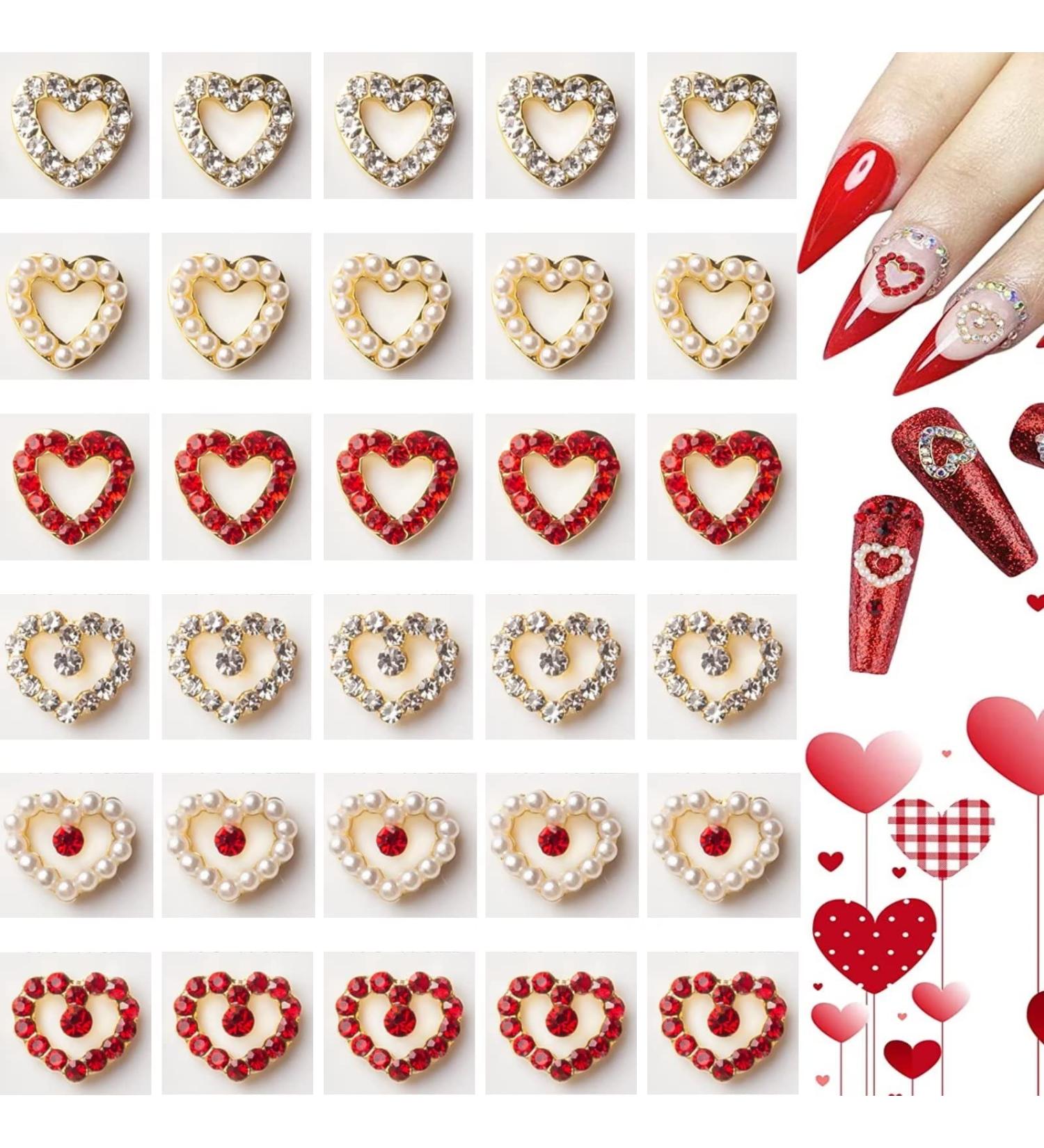 RUNRAYAY 30Pcs Colorful Love Nail Rhinestones Charms 3D Shiny Heart Shape Nail Art Alloy Diamond Crystal Nail Ornament Gems for Girls Valentine'S Day DIY Crafts Decoration Supplies (6 Styles) - Buy Online on GoSupps.com