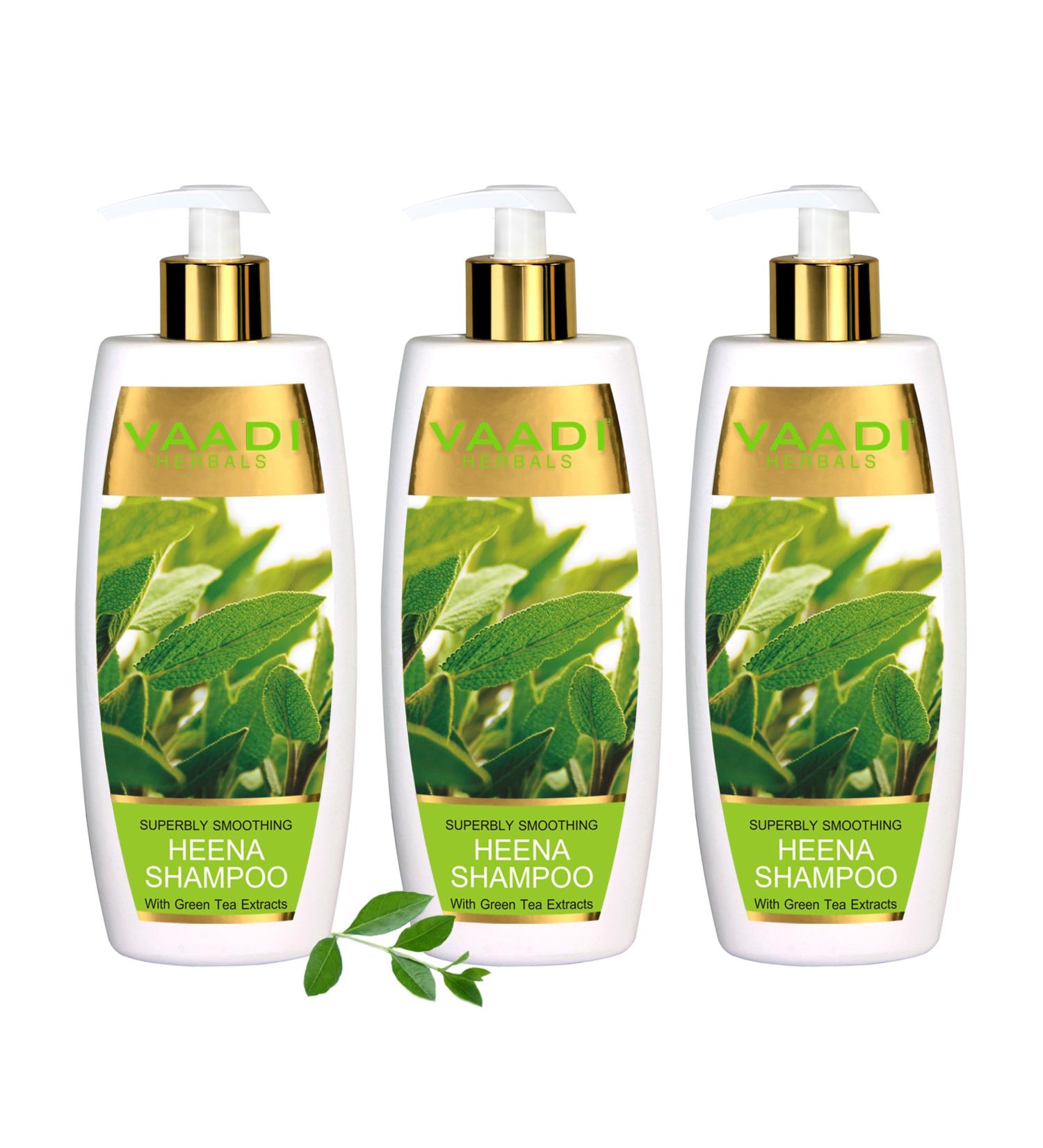 Vaadi Herbals Heena Shampoo with Green Tea Extracts | Paraben & Sulfate Free | Natural Hair Care | 3 Pack (11.8 oz each) - Ideal for All Hair Types - Buy Online on GoSupps.com