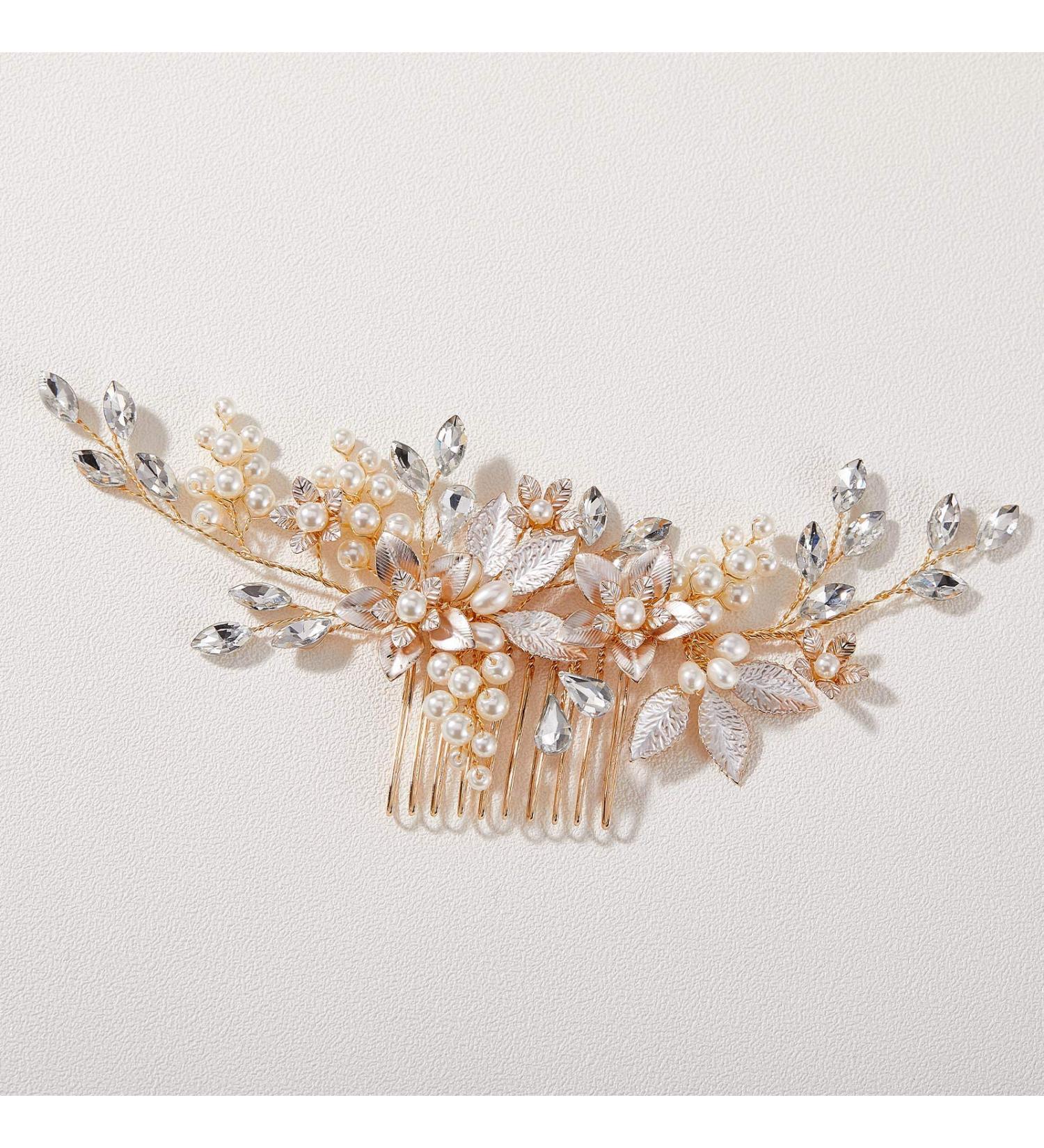 SWEETV Gold Wedding Hair Comb - Handmade Bridal Hair Clip for Brides & Bridesmaids - Buy Online on GoSupps.com