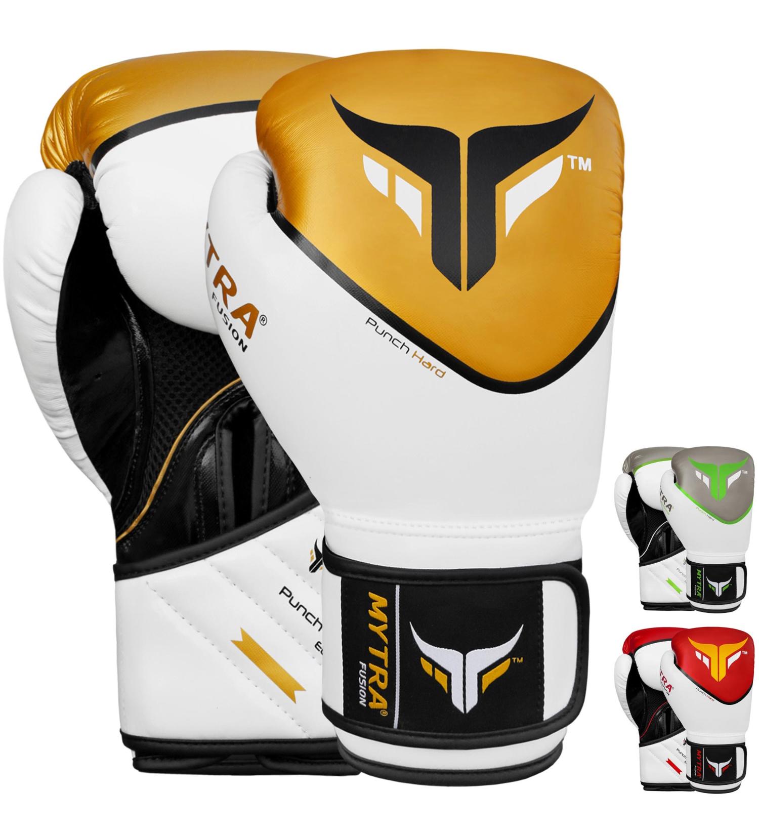 Mytra Fusion Boxing Gloves Pro Training Sparring Kickboxing Gloves 14 oz Black/Gold - Buy Online on GoSupps.com
