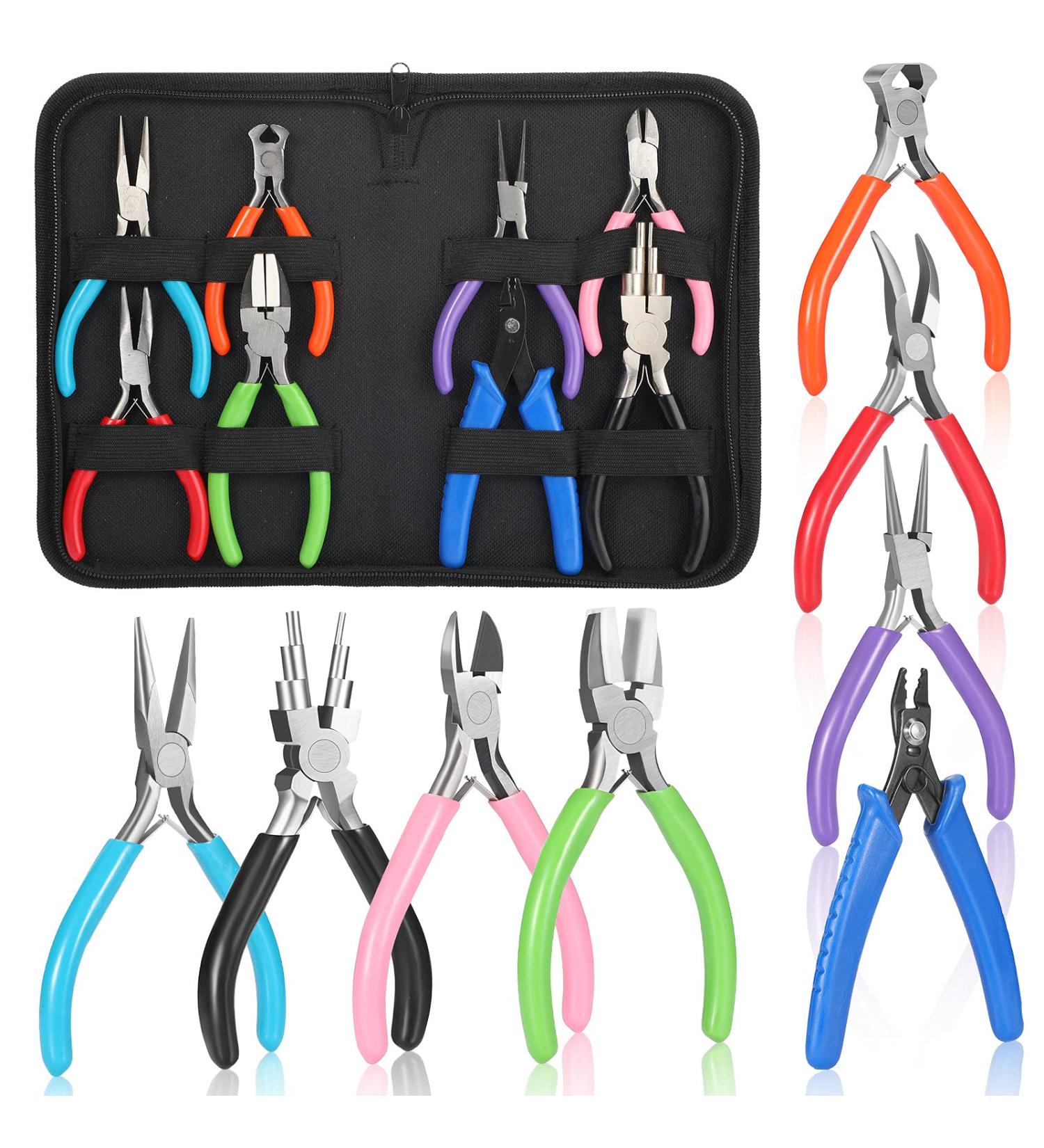 8 Pcs Jewelry Making Pliers Tool Kit for DIY | Needle Nose, Round Nose, Wire Cutters, Crimping Pliers, Bent Nose, End Nippers, Bail Making, Nylon Pliers - Multicolor - Buy Online on GoSupps.com