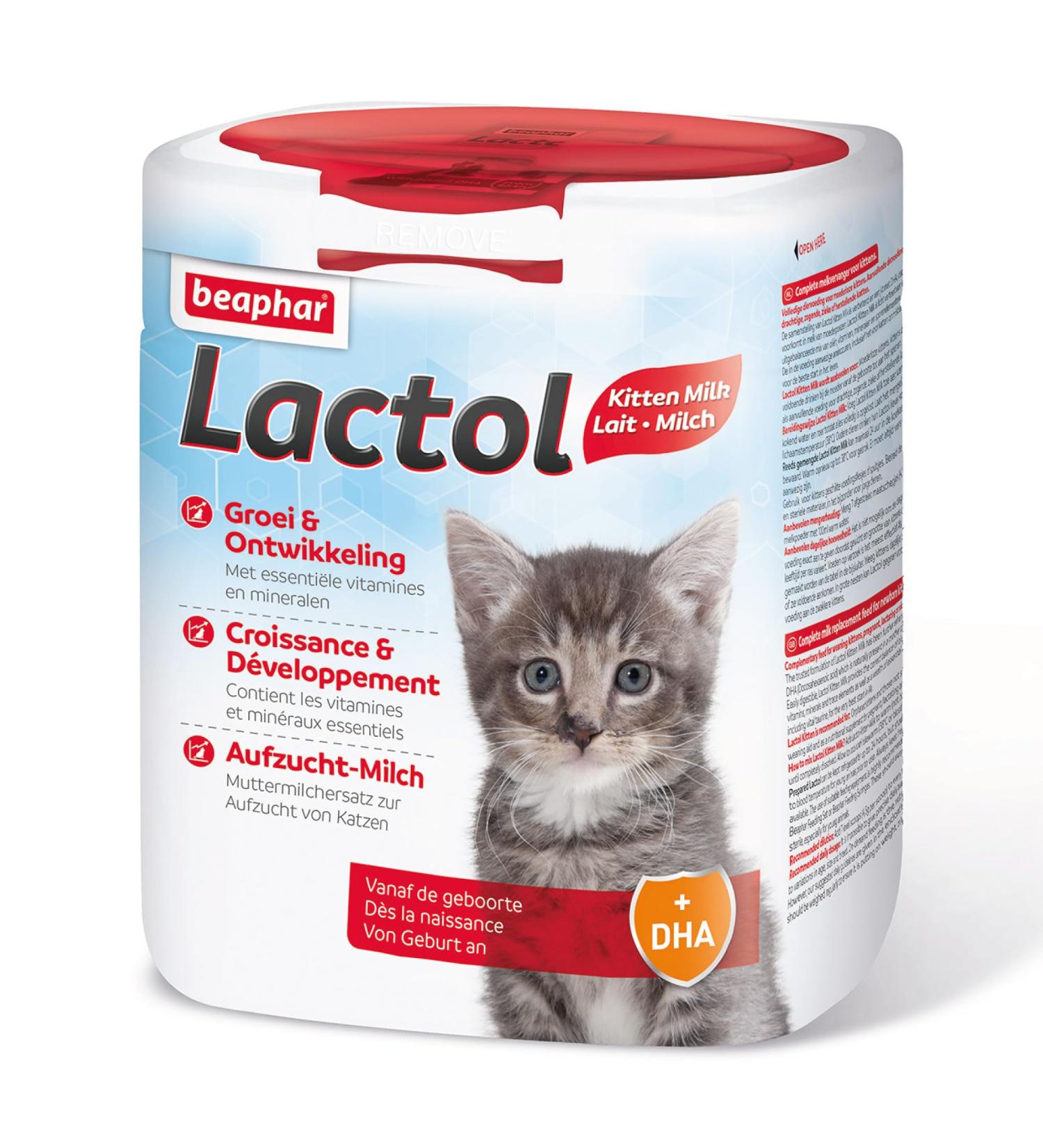Beaphar - LACTOL - Formula milk powder - Enriched with DHA protein source - For unweaned kitten pregnant or nursing female and elderly or sick cats - 500g 500 g (Pack of 1) - Buy Online on GoSupps.com