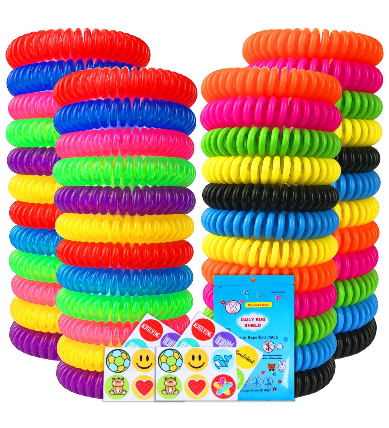 48 Pack Mosquito Repellent Bracelets for Kids & Adults | Individually Wrapped Bands with 24 Repellent Stickers - Indoor & Outdoor Protection - Buy Online on GoSupps.com