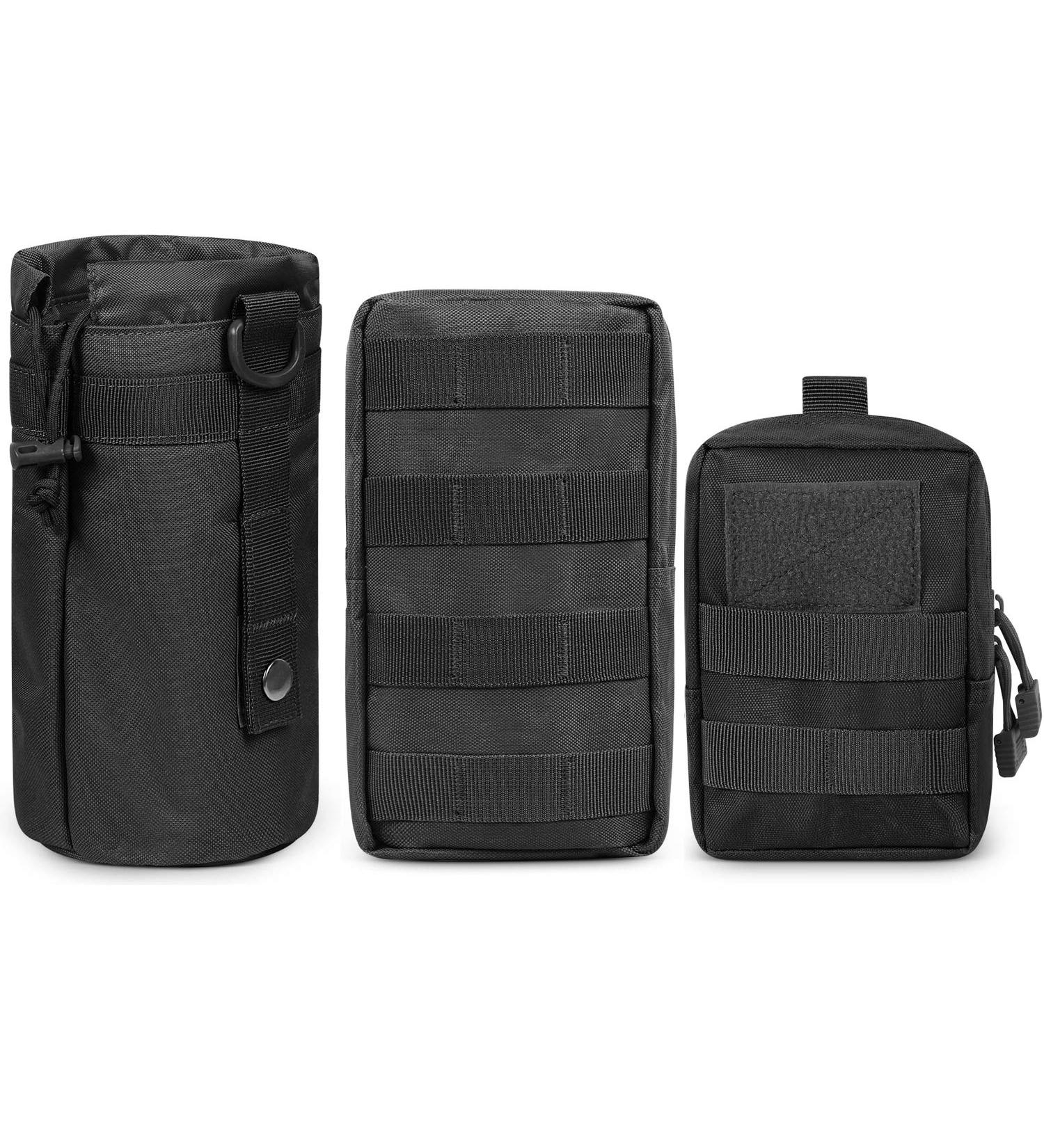 Gogoku 3-Pack Molle Pouch Combo - Water Bottle & Tactical Utility Waist Bag Pack - Black - Buy Online on GoSupps.com