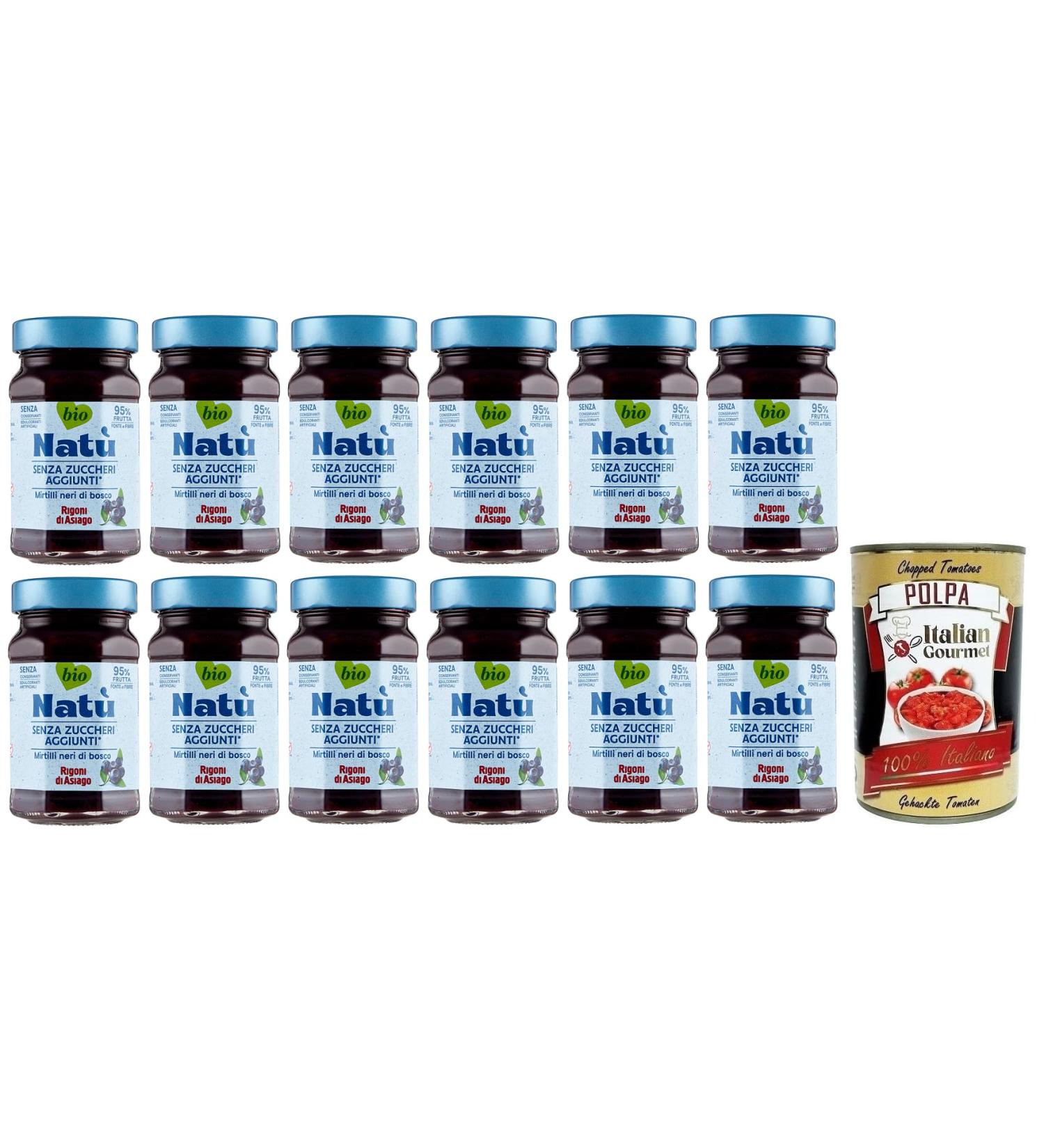 Italian Gourmet E.R. Rigoni di Asiago Nat Mirtilli Neri di Bosco Organic Blueberries without Added Sugar 240 g + Tomato Pulp Italian Gourmet Tomato Pulp 400 g Box of 12 - Buy Online on GoSupps.com