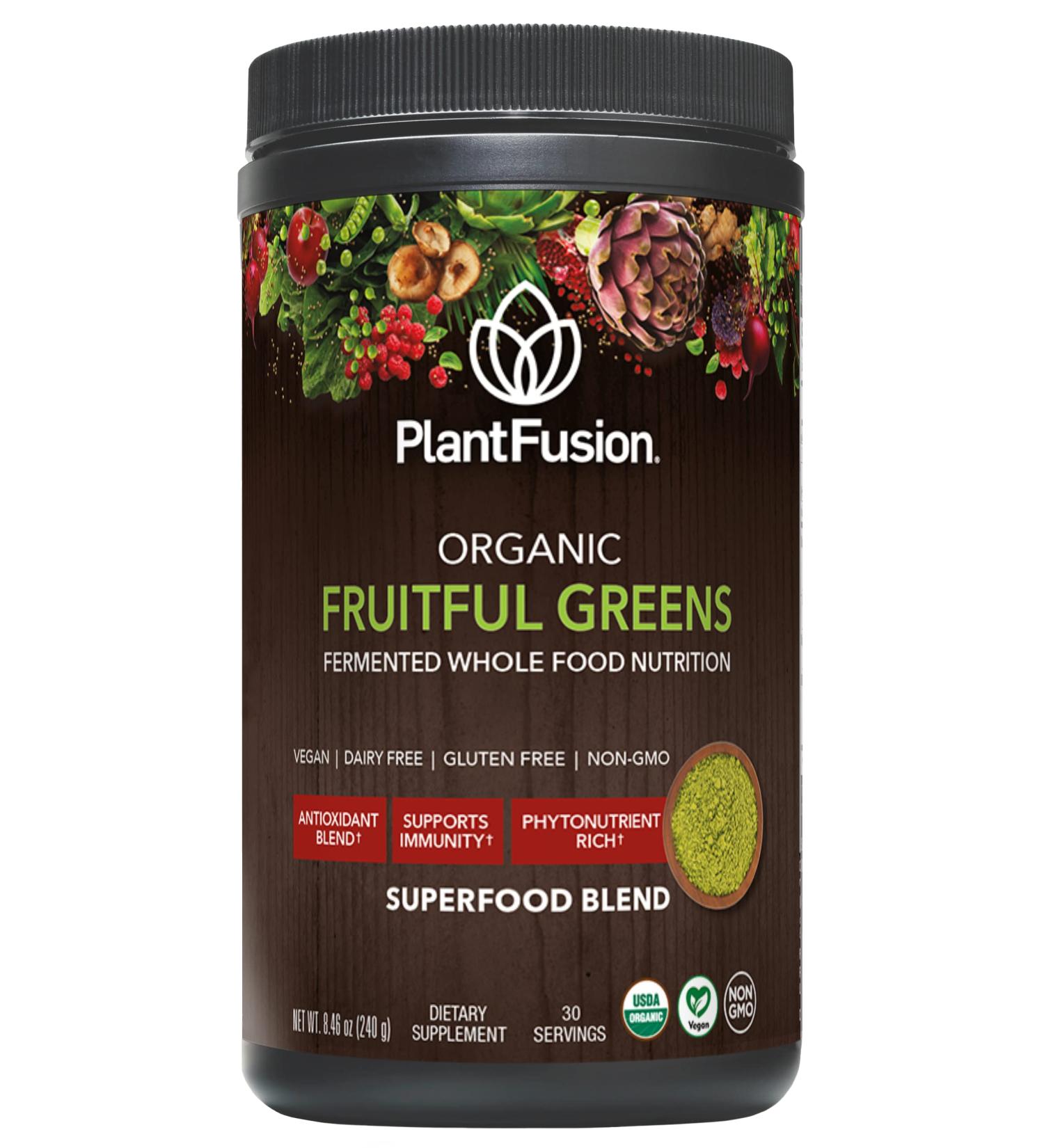 PlantFusion Fruitful Super Greens Powder - Organic Fermented Juice Blend with Probiotics Prebiotic Fiber & Digestive Enzymes Non-GMO Vegan Gluten-Free - 30 Servings - Buy Online on GoSupps.com