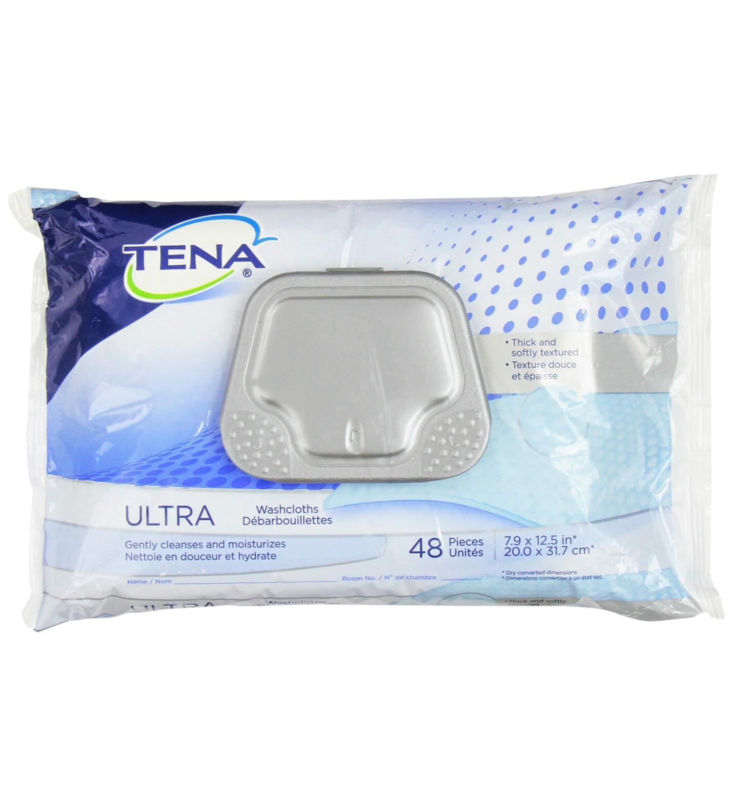 Tena Ultra Skin-Caring Washcloths 8x12.5 in. Soft-Pack/48 wipes