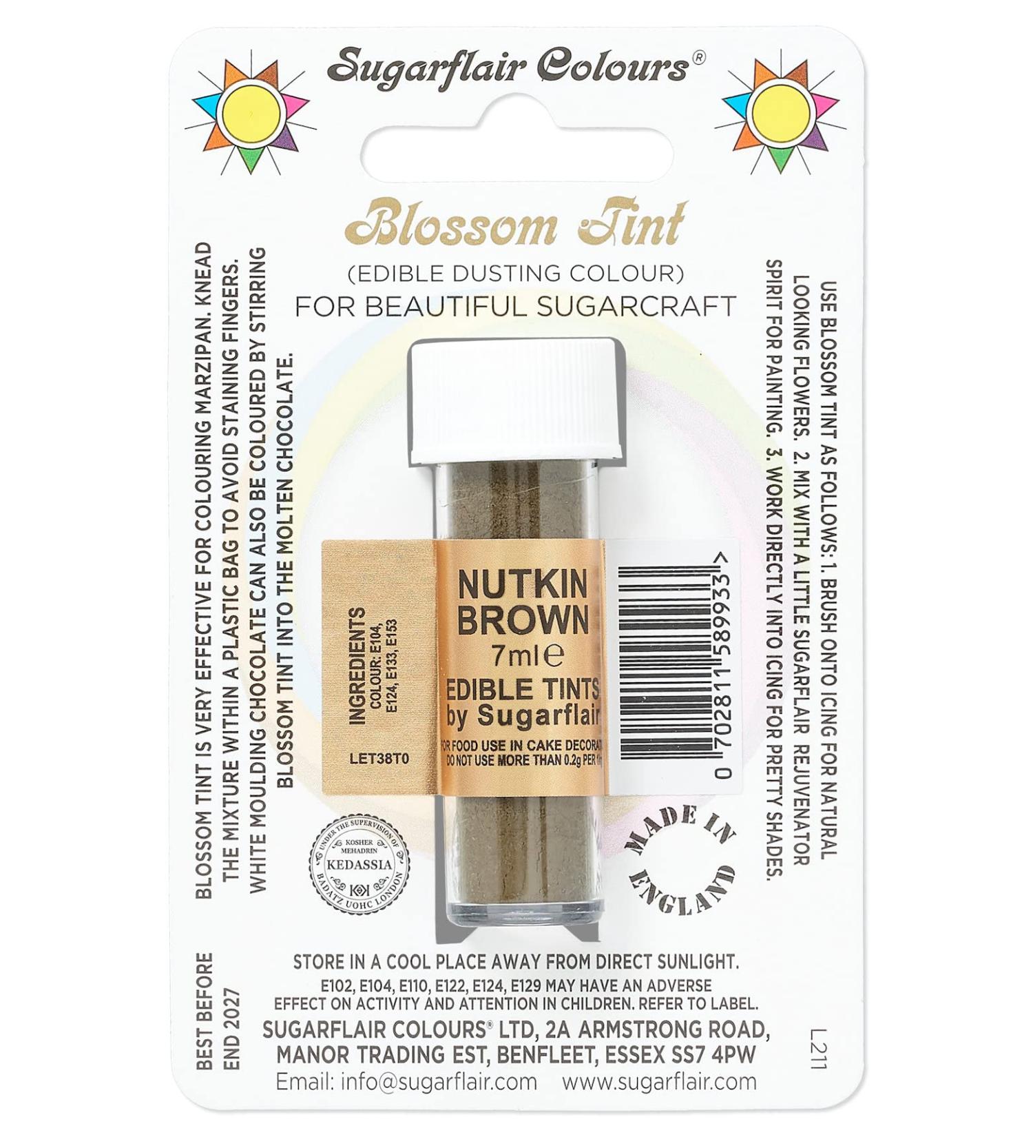 Sugarflair Nutkin Brown Blossom Tint Food Colouring and Dusting Powder Matt Finish Brush On or Mix with Rejuvenator Spirit to Create a One of A Kind Cake - 7ml