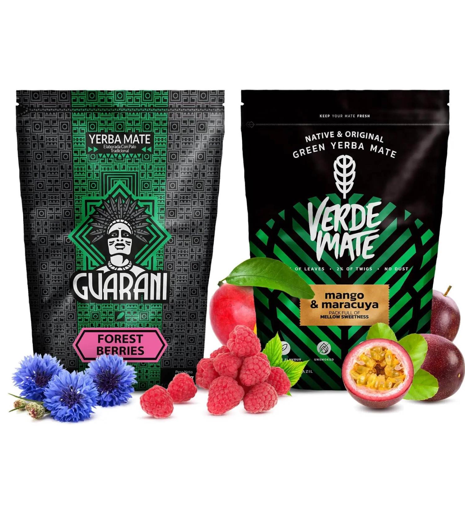 Yerba mate set Guarani et Verde Mate Green | Paquet de deux yerba mate | Fruits de la for t mangues et maracuyas | Yerba mate original | Caf ine naturelle | 2x500g | 1kg - Buy Online on GoSupps.com
